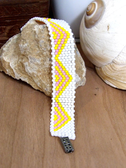 Boho Chic Beaded Bracelet | Boho Triangle Cuff Bracelet Handmade Boho Jewelry | Woven Glass Seed Bead Bracelet | Bohemian Cuff Bracelet