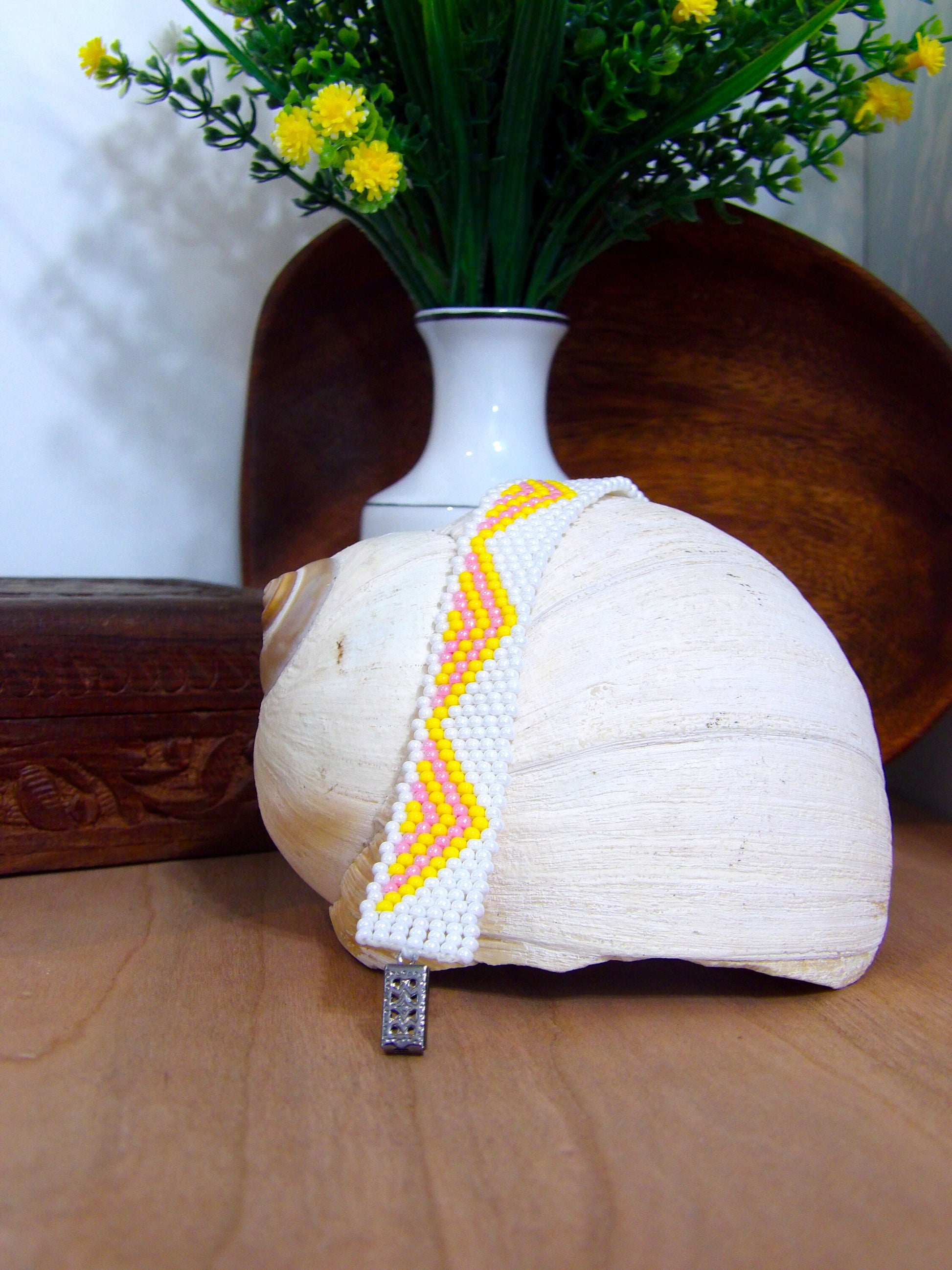 Boho Chic Beaded Bracelet | Boho Triangle Cuff Bracelet Handmade Boho Jewelry | Woven Glass Seed Bead Bracelet | Bohemian Cuff Bracelet