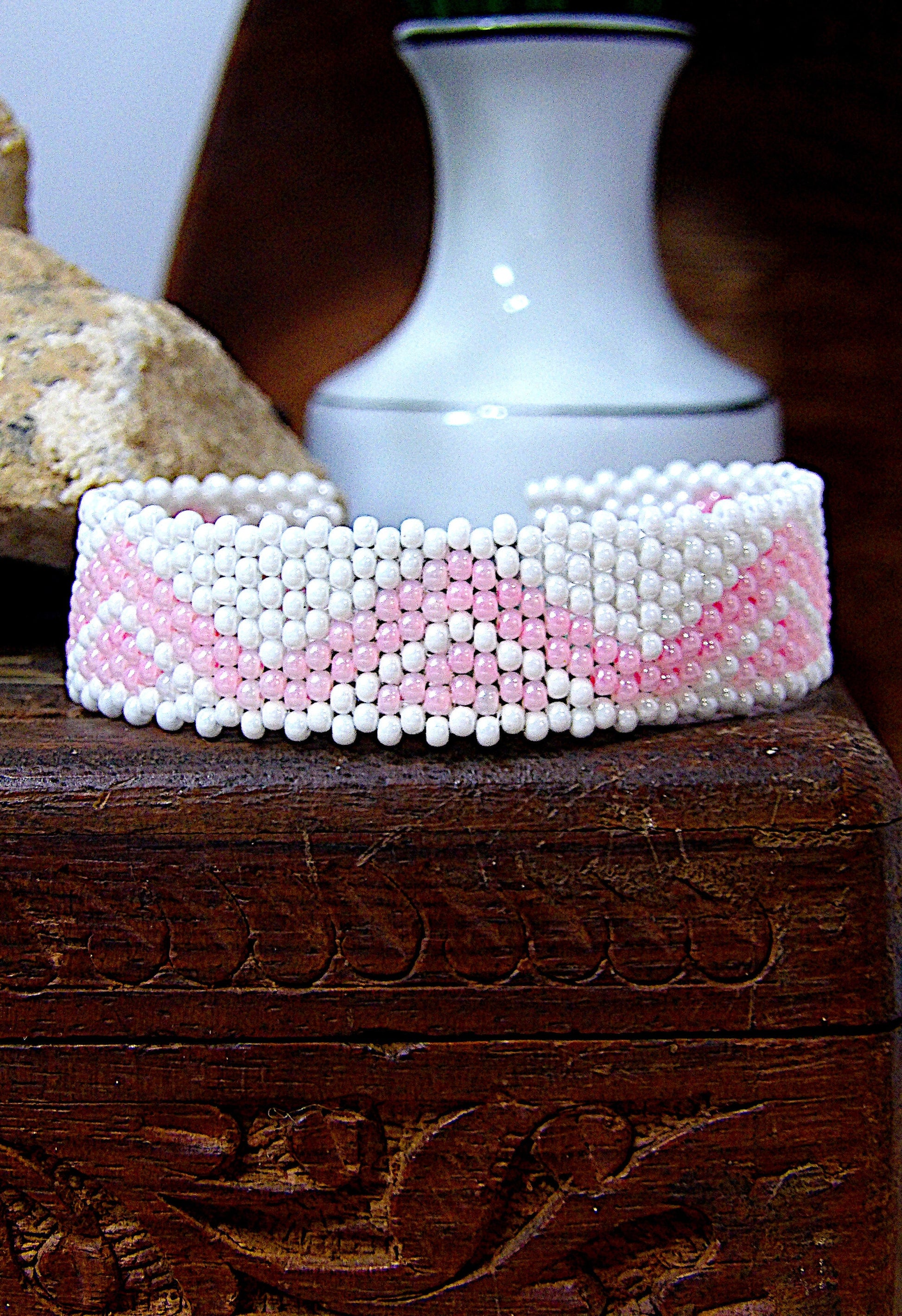 Wide Cuff Triangle Seed Bead Bracelet | 90s Aesthetic | Woven Beadwork | Colorful Boho Bracelet | One Of A Kind Gift | Boutique Jewelry Gift