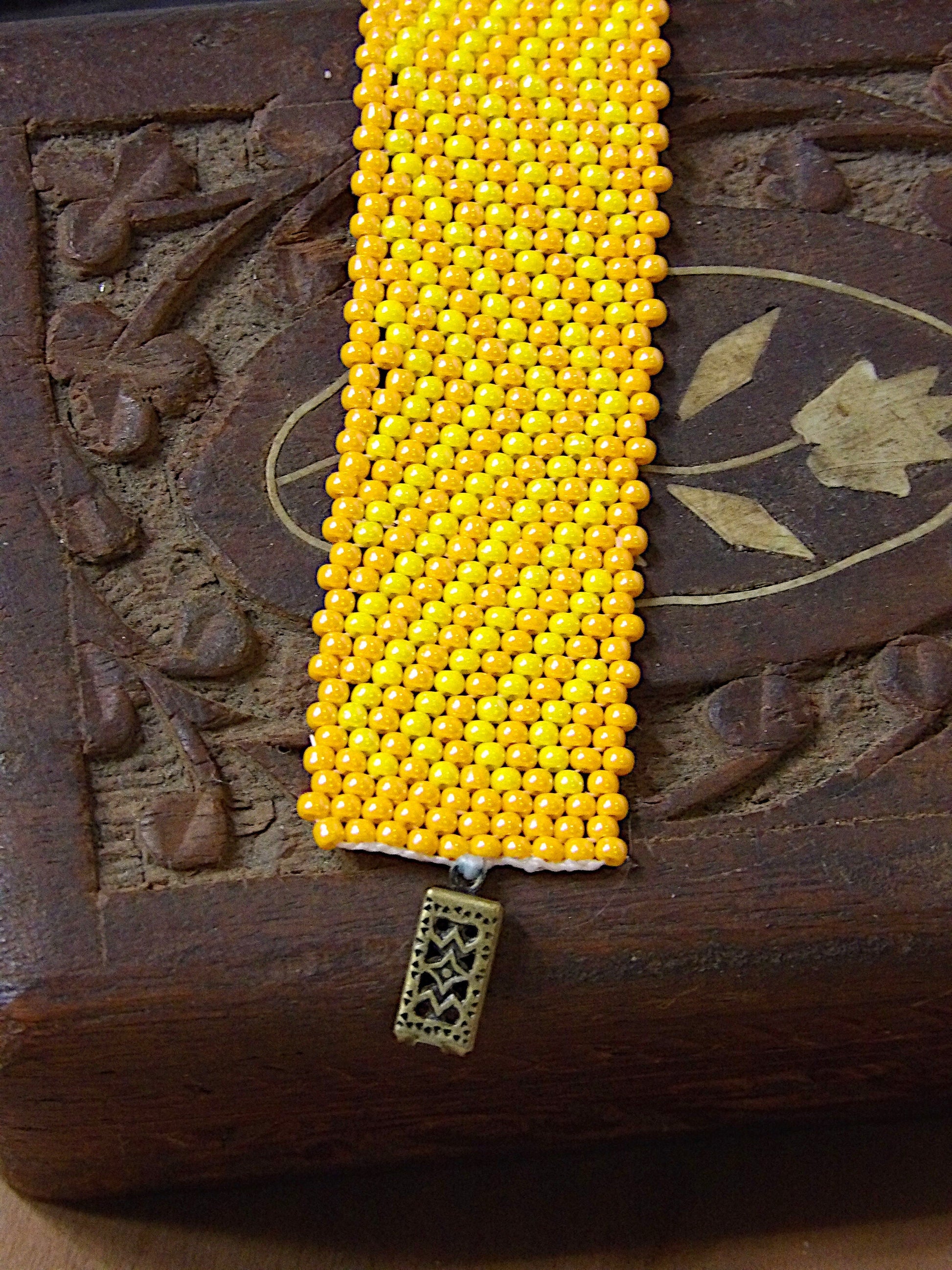 Wide Cuff Triangle Stripe Seed Bead Bracelet | 90s Aesthetic | Woven Beadwork | Colorful Boho Bracelet | One Of A Kind Boutique Jewelry Gift