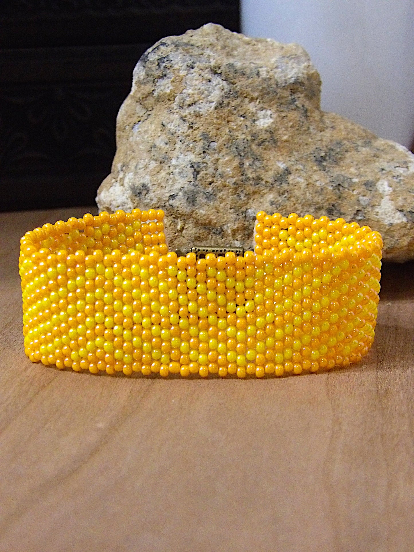 Wide Cuff Triangle Stripe Seed Bead Bracelet | 90s Aesthetic | Woven Beadwork | Colorful Boho Bracelet | One Of A Kind Boutique Jewelry Gift