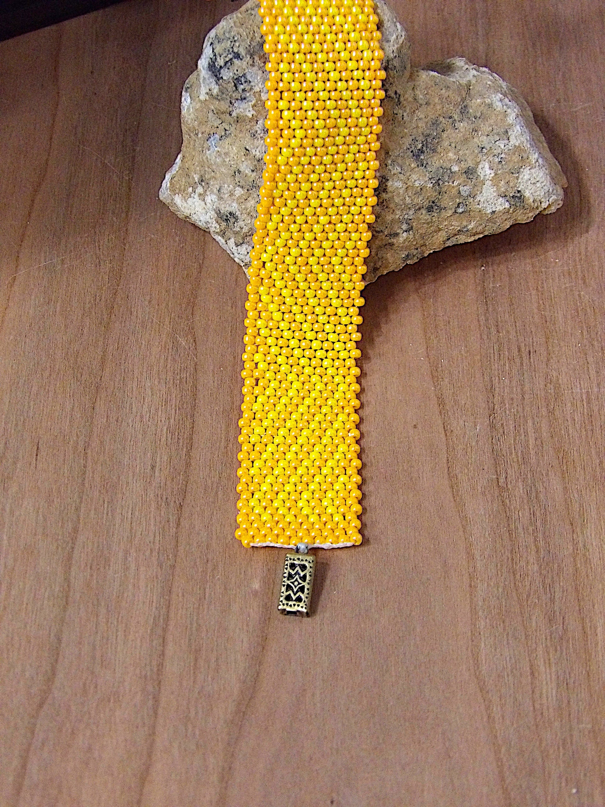 Wide Cuff Triangle Stripe Seed Bead Bracelet | 90s Aesthetic | Woven Beadwork | Colorful Boho Bracelet | One Of A Kind Boutique Jewelry Gift