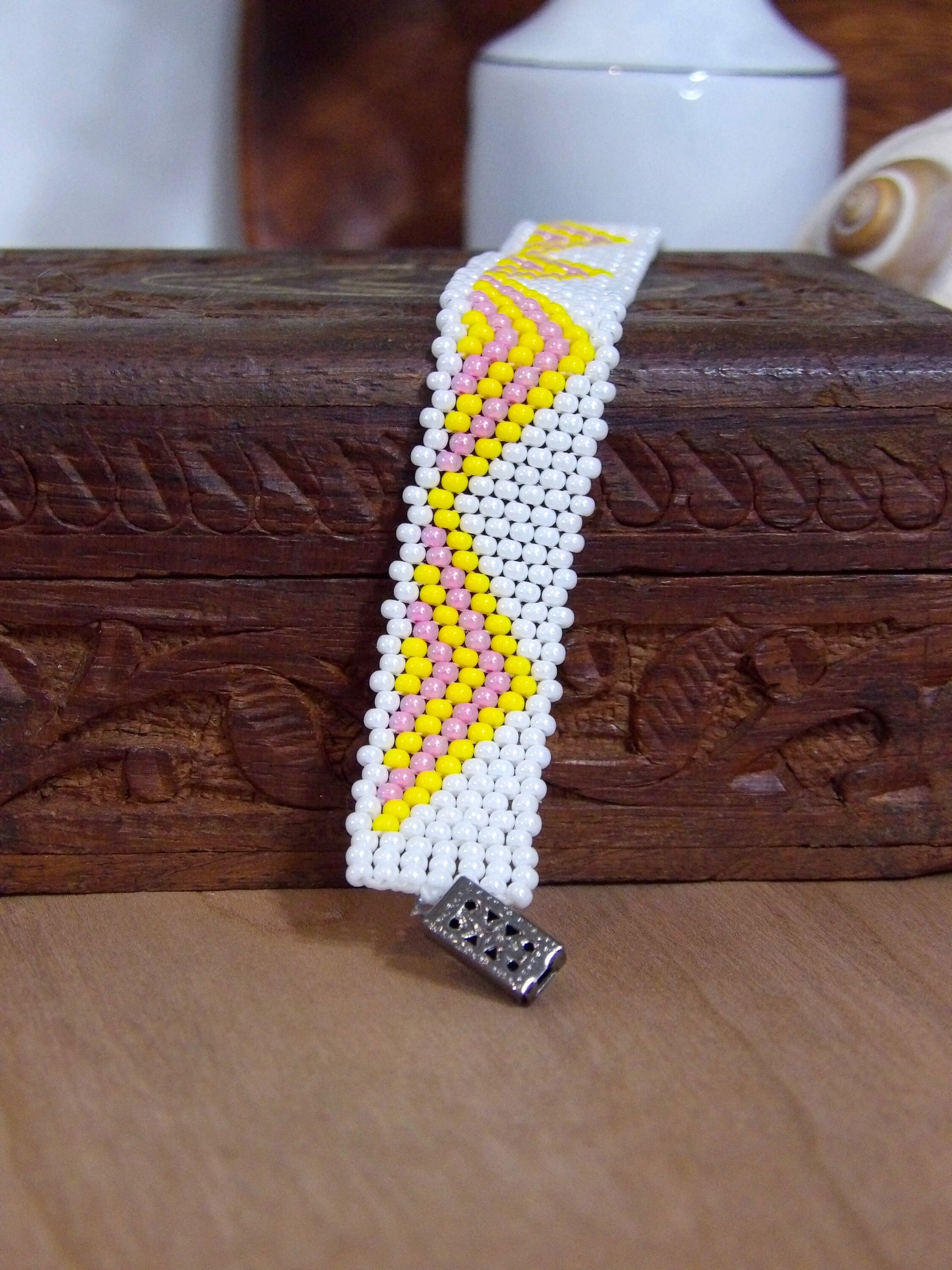 Boho Chic Beaded Bracelet | Boho Triangle Cuff Bracelet Handmade Boho Jewelry | Woven Glass Seed Bead Bracelet | Bohemian Cuff Bracelet
