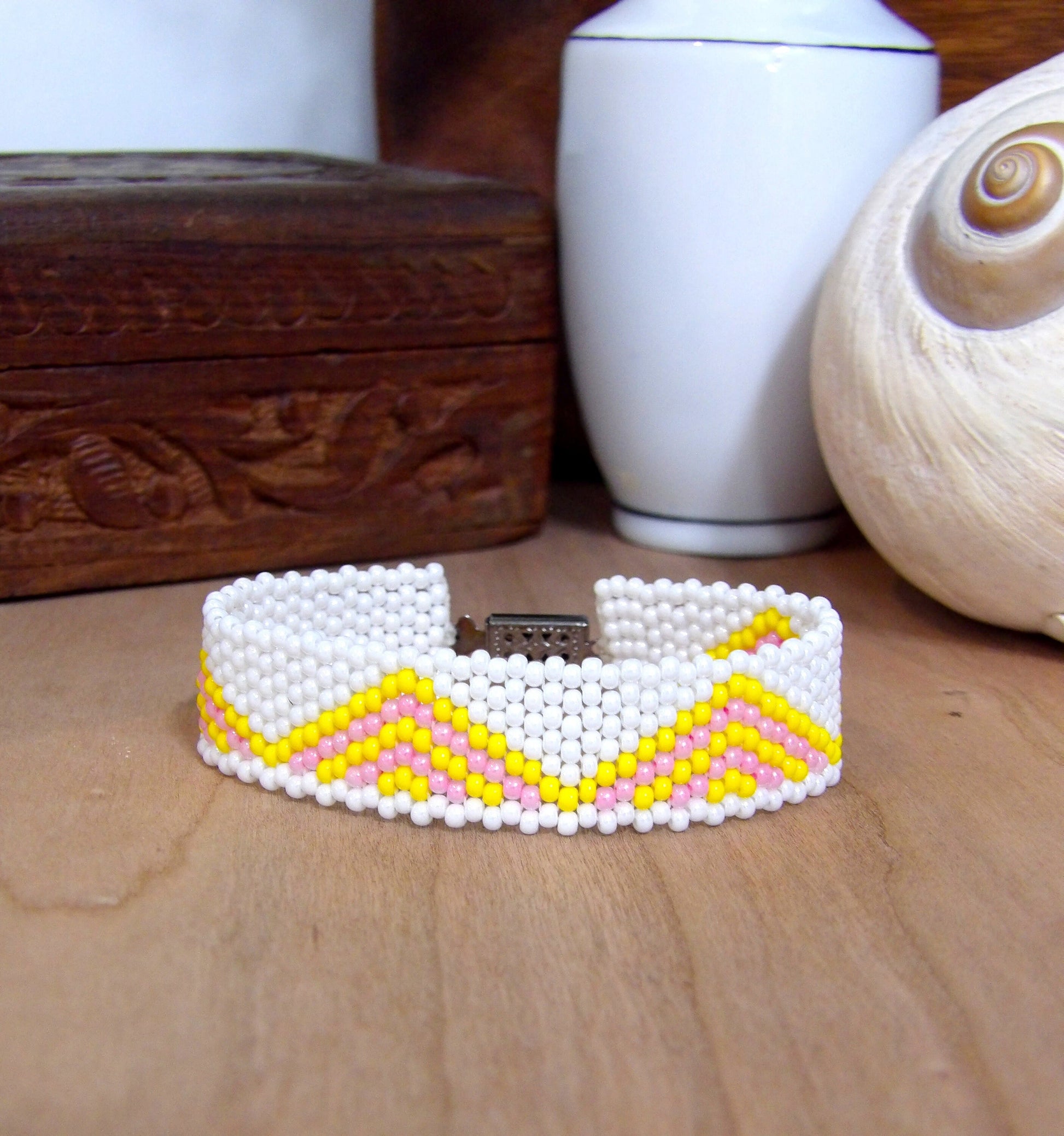 Boho Chic Beaded Bracelet | Boho Triangle Cuff Bracelet Handmade Boho Jewelry | Woven Glass Seed Bead Bracelet | Bohemian Cuff Bracelet