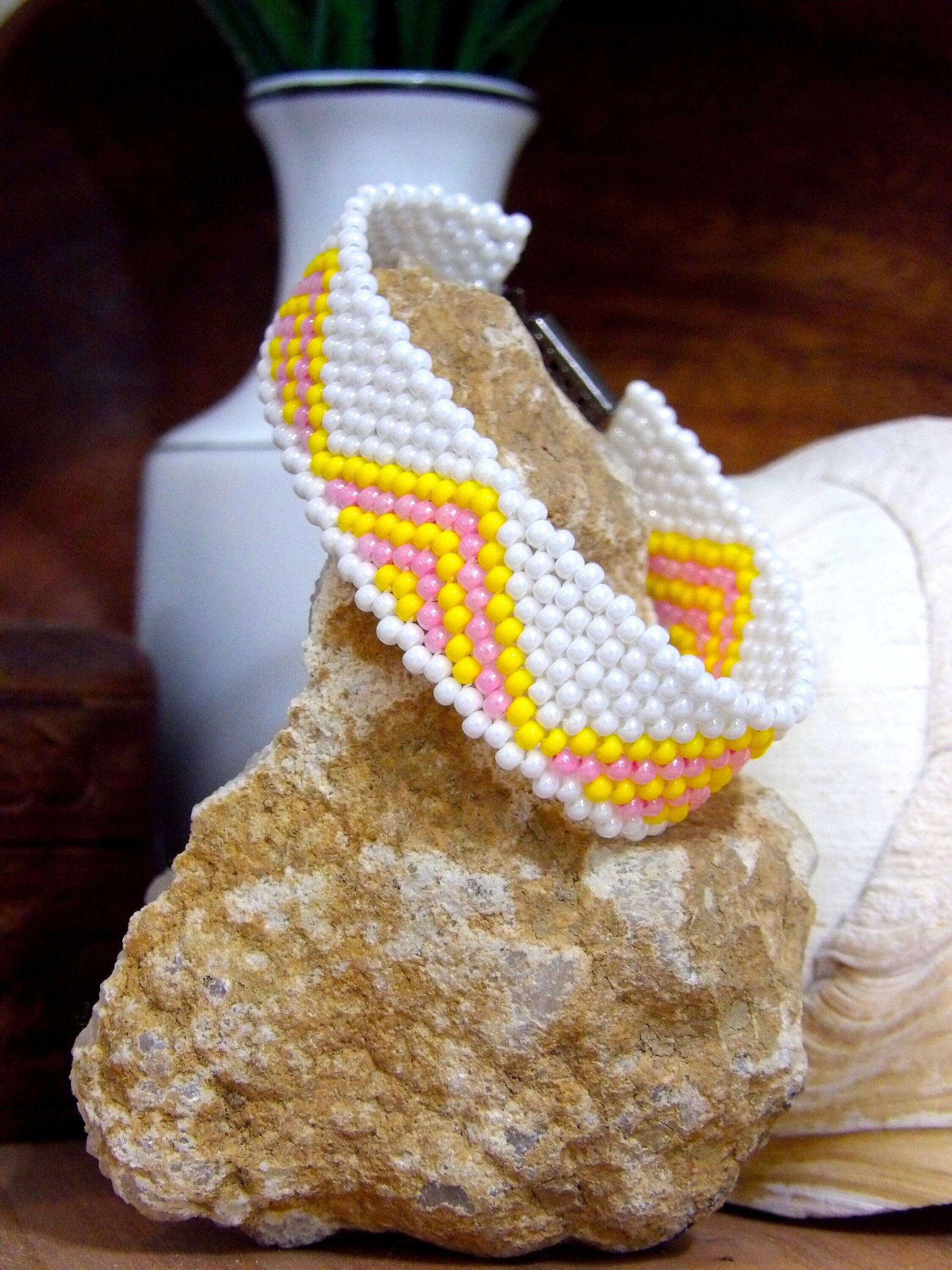 Boho Chic Beaded Bracelet | Boho Triangle Cuff Bracelet Handmade Boho Jewelry | Woven Glass Seed Bead Bracelet | Bohemian Cuff Bracelet