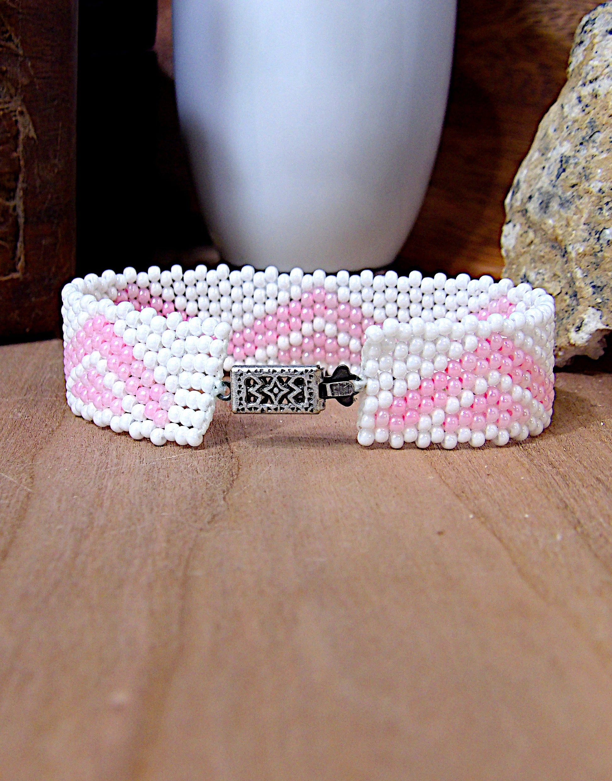 Wide Cuff Triangle Seed Bead Bracelet | 90s Aesthetic | Woven Beadwork | Colorful Boho Bracelet | One Of A Kind Gift | Boutique Jewelry Gift