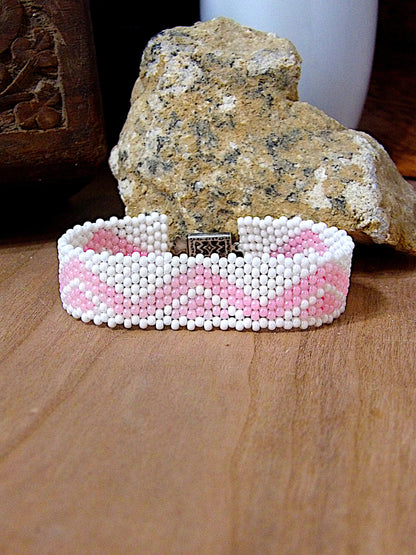 Wide Cuff Triangle Seed Bead Bracelet | 90s Aesthetic | Woven Beadwork | Colorful Boho Bracelet | One Of A Kind Gift | Boutique Jewelry Gift