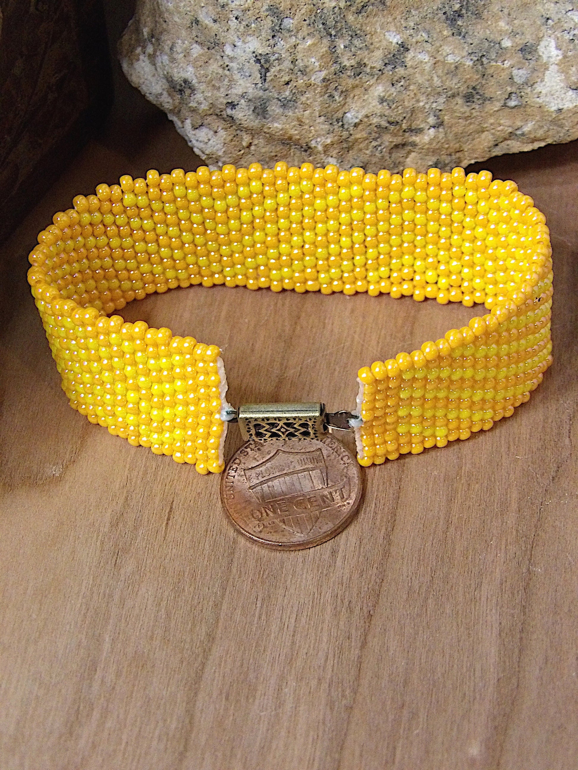 Wide Cuff Triangle Stripe Seed Bead Bracelet | 90s Aesthetic | Woven Beadwork | Colorful Boho Bracelet | One Of A Kind Boutique Jewelry Gift