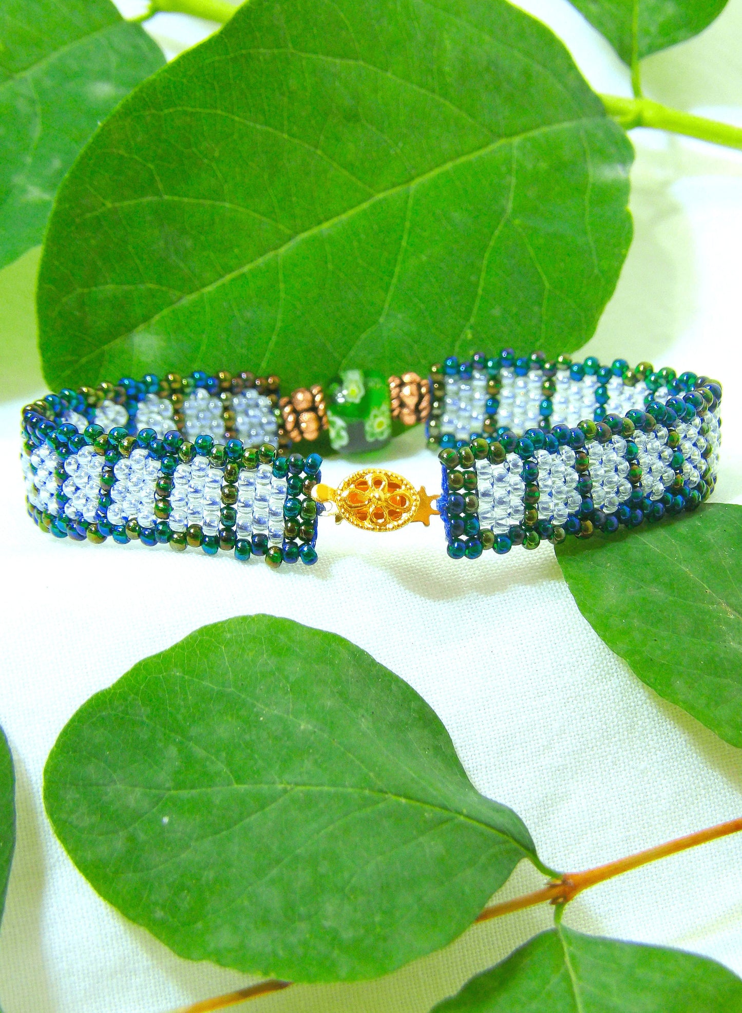 Boho Chic Beaded Bracelet | Boho Geometric Cuff Bracelet | Handmade Boho Jewelry | Woven Glass Seed Bead Bracelet | Bohemian Cuff Bracelet