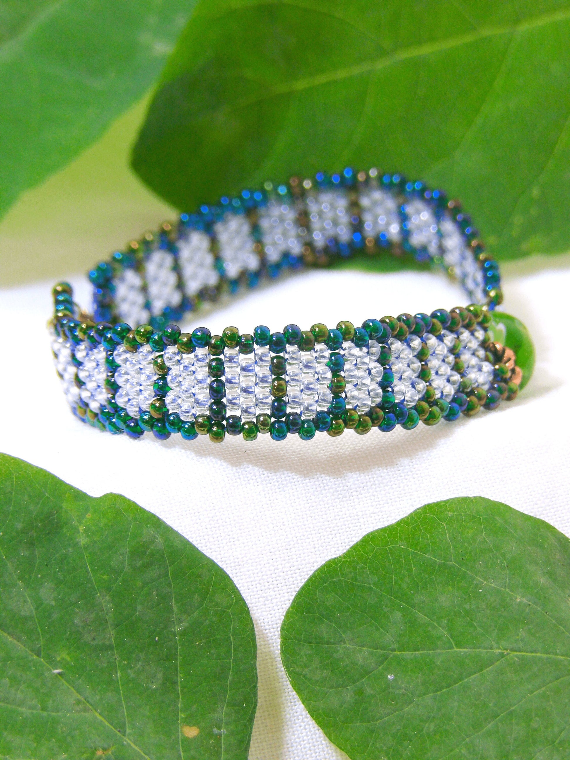 Boho Chic Beaded Bracelet | Boho Geometric Cuff Bracelet | Handmade Boho Jewelry | Woven Glass Seed Bead Bracelet | Bohemian Cuff Bracelet