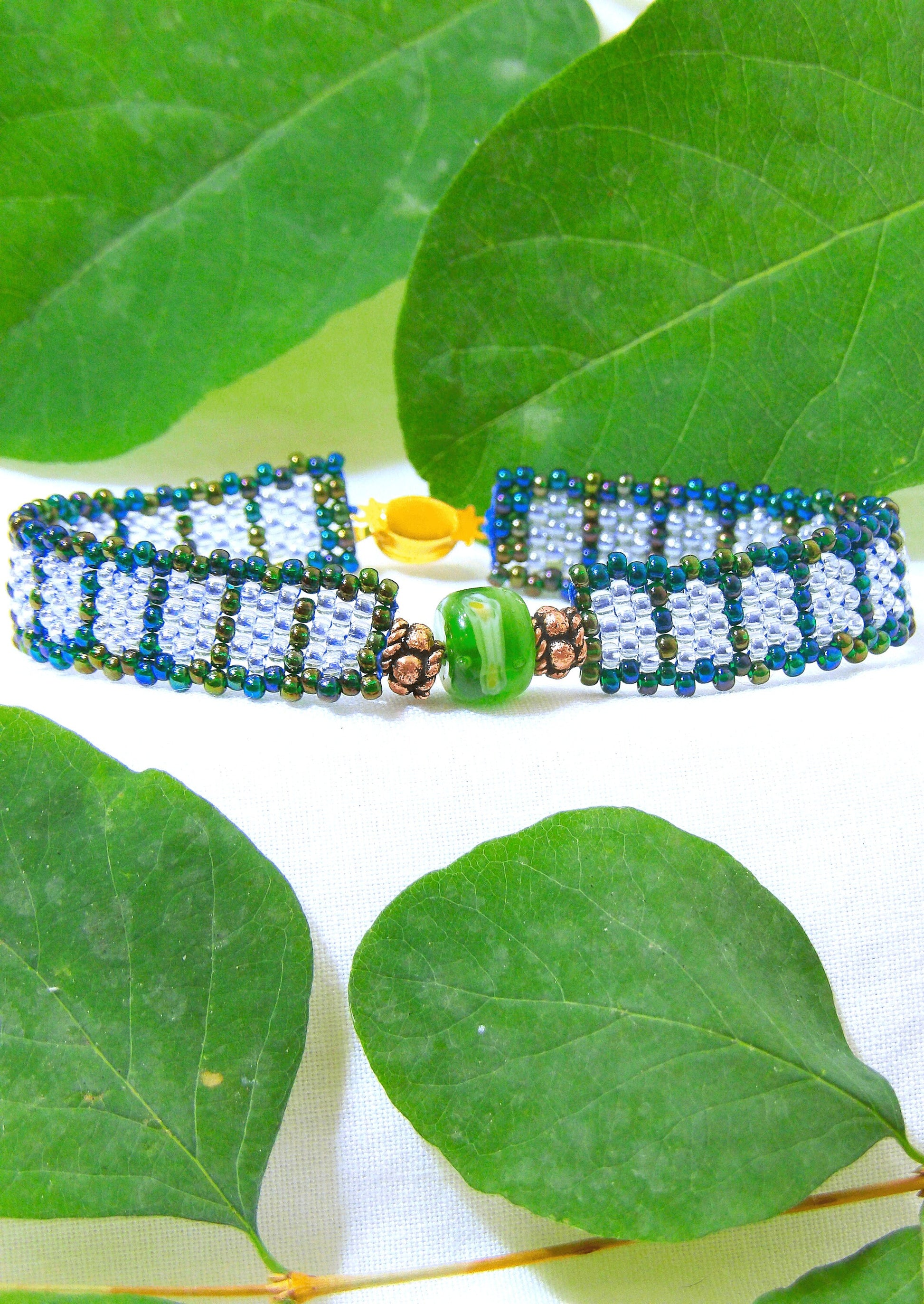 Boho Chic Beaded Bracelet | Boho Geometric Cuff Bracelet | Handmade Boho Jewelry | Woven Glass Seed Bead Bracelet | Bohemian Cuff Bracelet