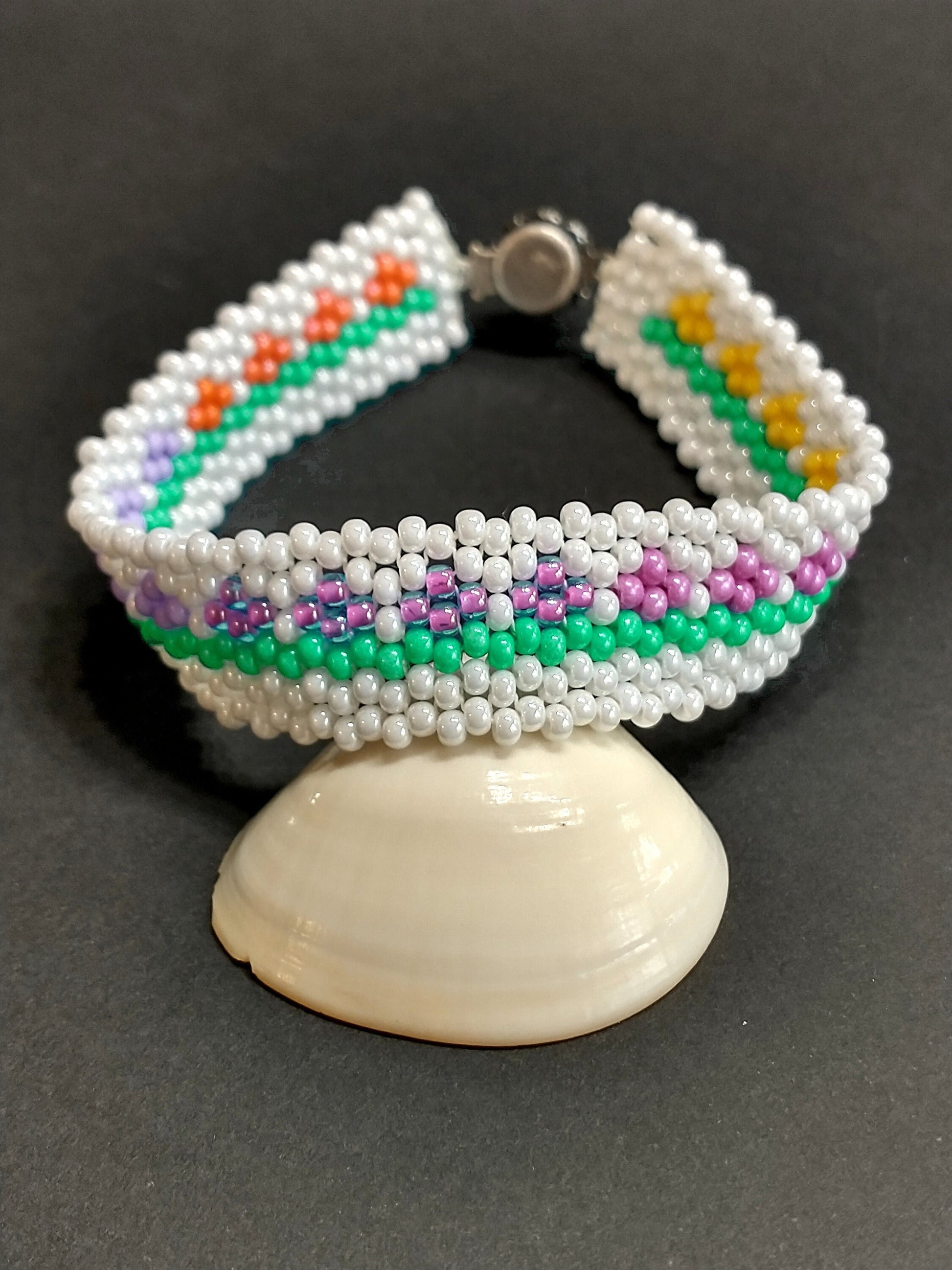 Pastel Flower Seed Bead Bracelet | Handmade PNW Jewelry | Tiny Glass Bead Cuff Bracelet | Indie Boho Jewelry Gift For Women | Handmade USA
