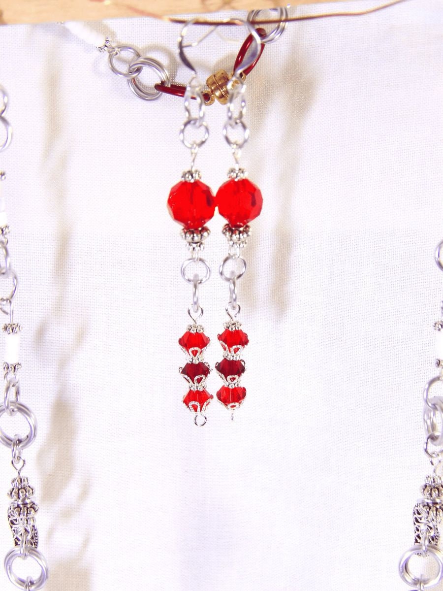 Long Bohemian Necklace & Dangle Earrings Set - Eclectic Beaded Chain | Boho Chic Jewelry | Boho Crystal Earrings | Handmade Jewelry