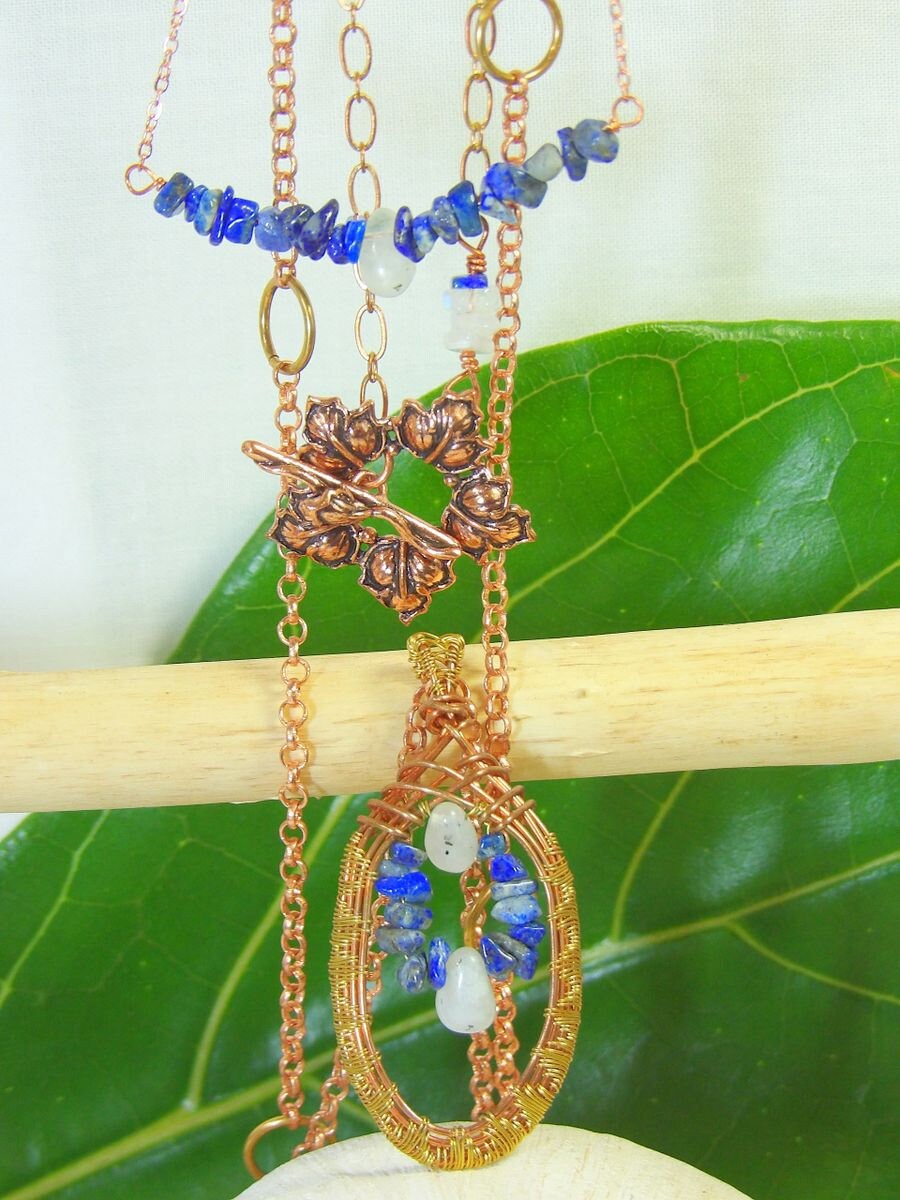 Boho Layered Necklace Set Natural Lapis Lazuli & Moonstone | Set Of 3 Layering Necklaces | Artisan Bohemian Jewelry | One Of A Kind Gift