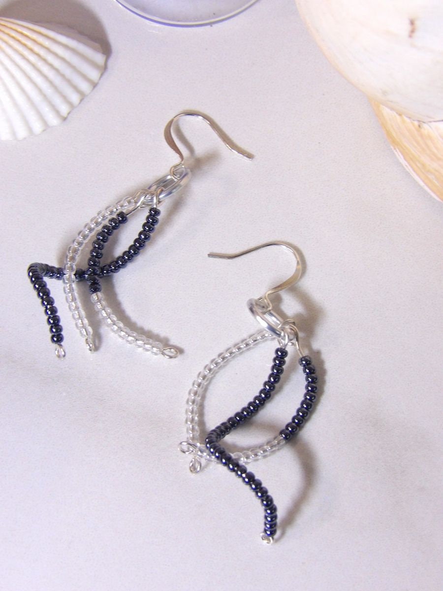 Black Beaded Spiral Earrings | Czech Glass Seed Bead Dangle Earrings | Twisted Earrings | Boho Chic Jewelry | Hippie Jewelry | Unique Gift