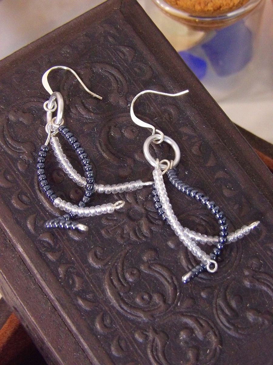 Black Beaded Spiral Earrings | Czech Glass Seed Bead Dangle Earrings | Twisted Earrings | Boho Chic Jewelry | Hippie Jewelry | Unique Gift