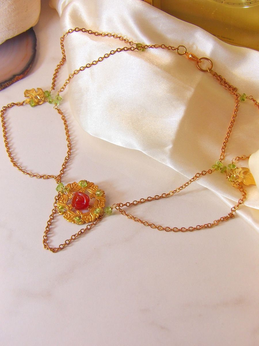 Victorian Agate Rose Choker Necklace With Peridot Accents | Gothic Bohemian Necklace | Handmade Boho Chic Jewlery | One Of A Kind Necklace
