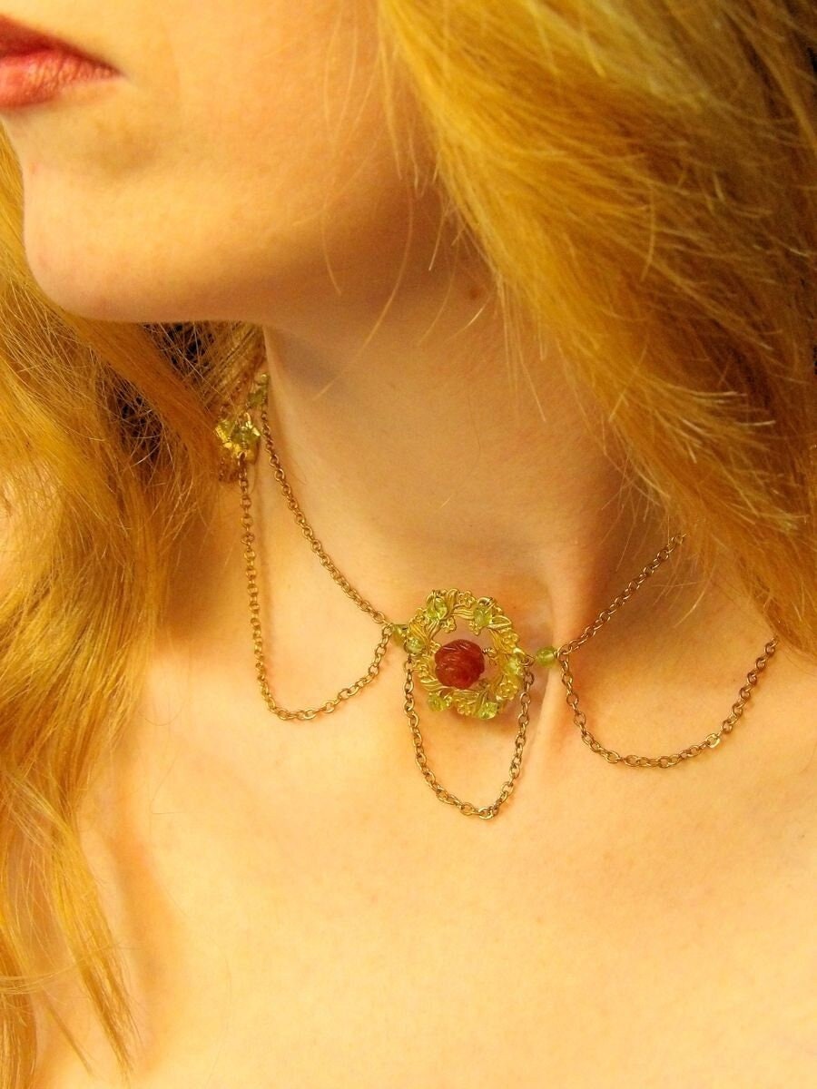 Victorian Agate Rose Choker Necklace With Peridot Accents | Gothic Bohemian Necklace | Handmade Boho Chic Jewlery | One Of A Kind Necklace