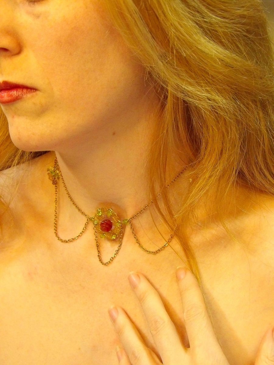 Victorian Agate Rose Choker Necklace With Peridot Accents | Gothic Bohemian Necklace | Handmade Boho Chic Jewlery | One Of A Kind Necklace