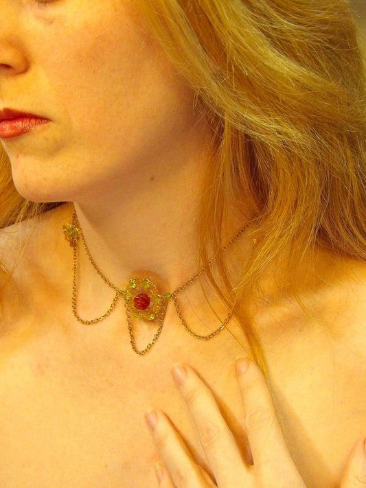 Victorian Agate Rose Choker Necklace With Peridot Accents | Gothic Bohemian Necklace | Handmade Boho Chic Jewlery | One Of A Kind Necklace