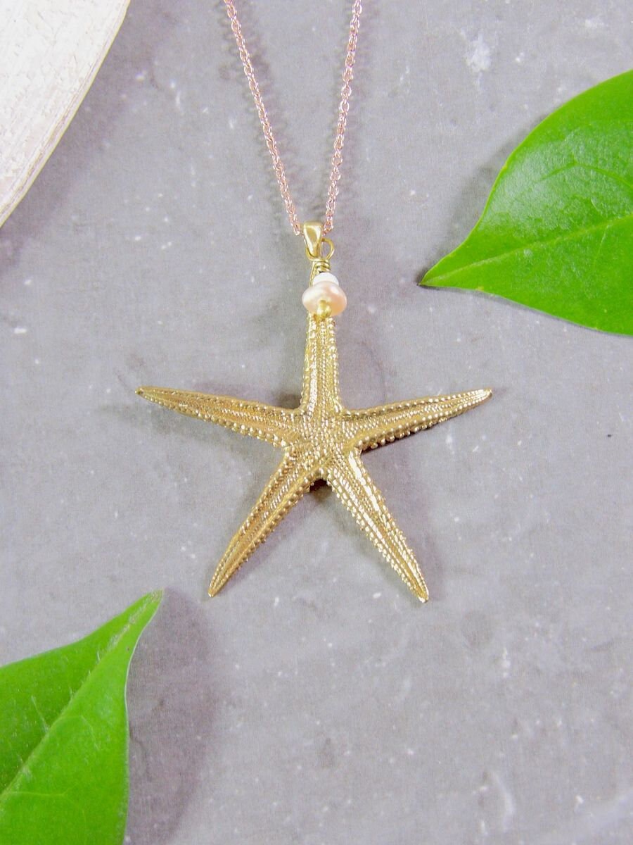 Starfish Necklace With Nacozari Turquoise & Pearl Accent | Artisan Boho Jewelry