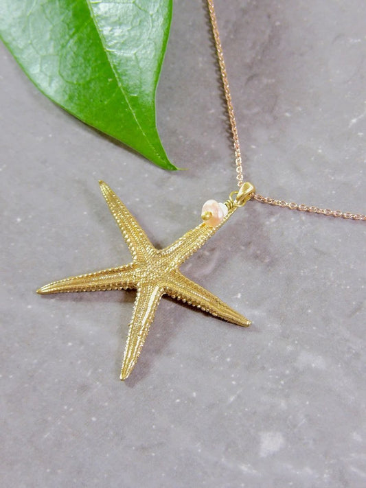 Starfish Necklace With Nacozari Turquoise & Pearl Accent | Artisan Boho Jewelry