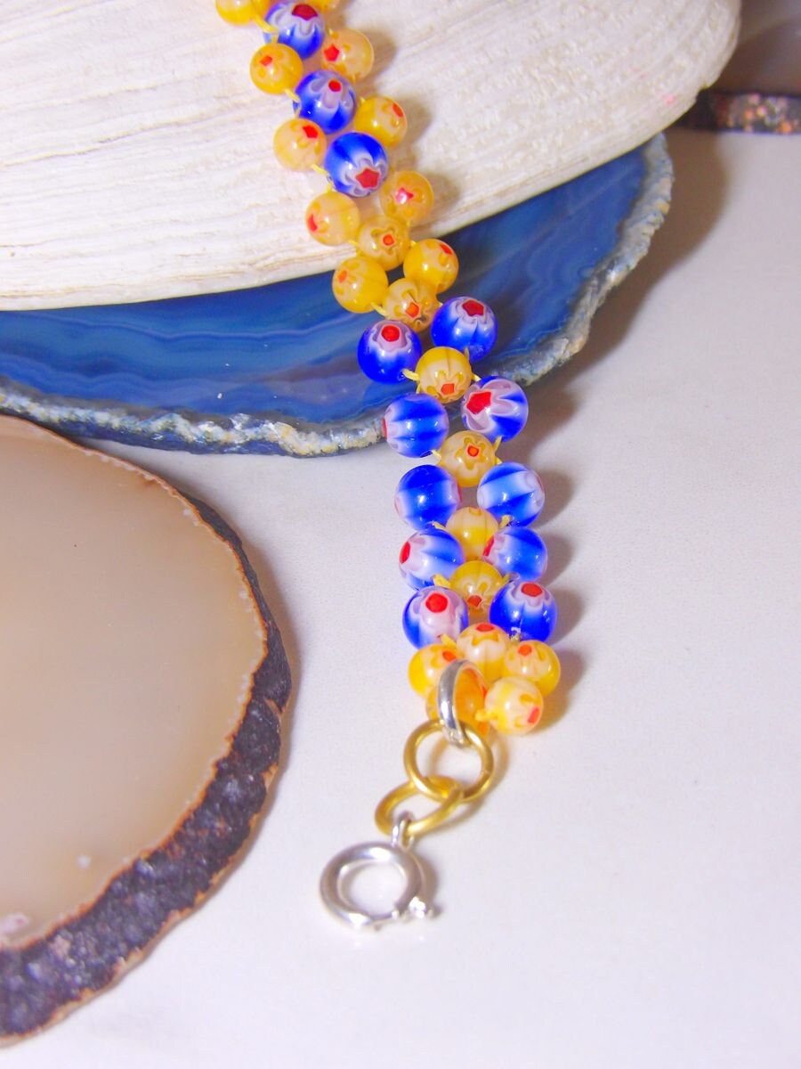 Beaded Millefiori Set Blue And Yellow