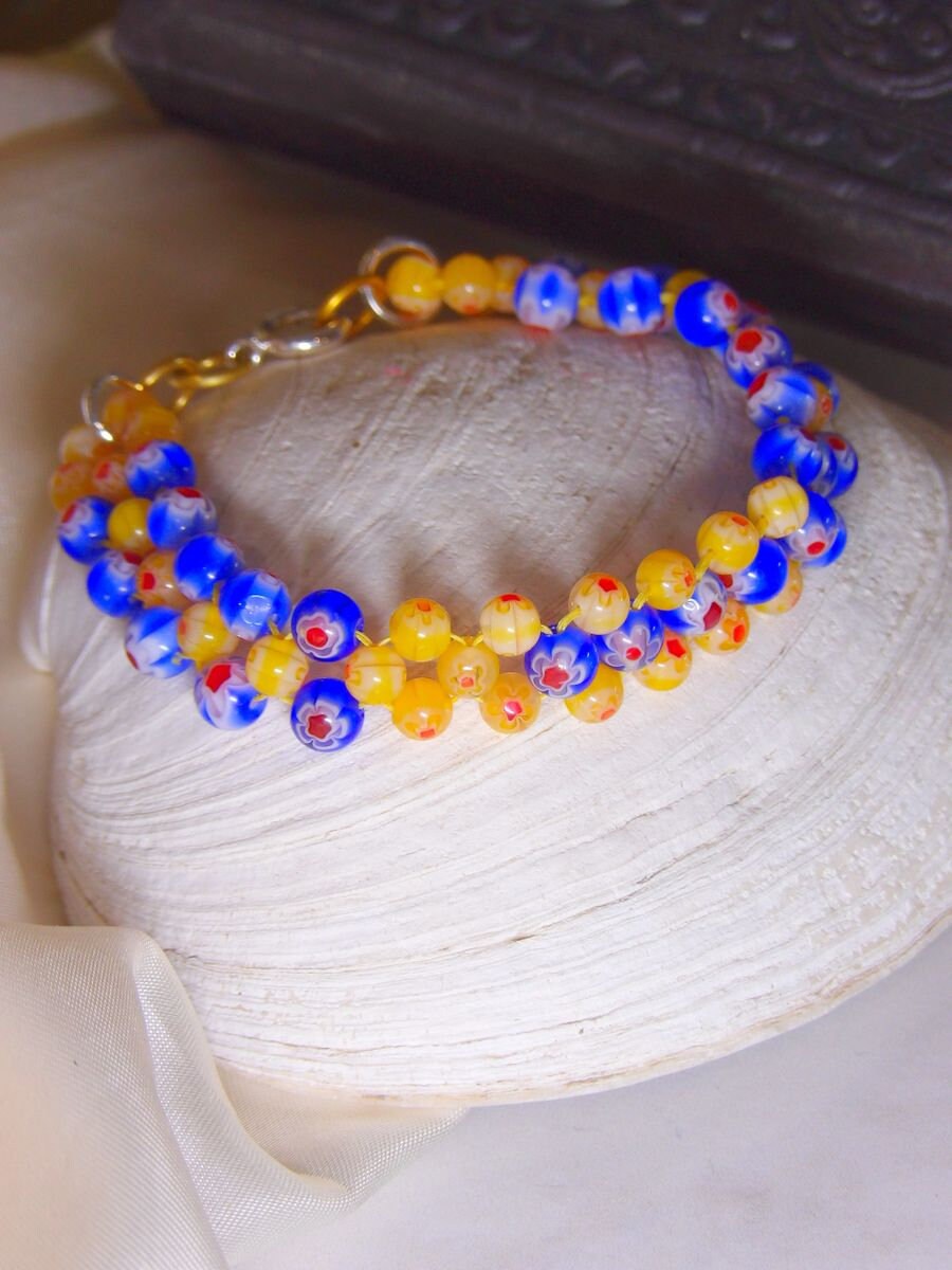 Beaded Millefiori Set Blue And Yellow