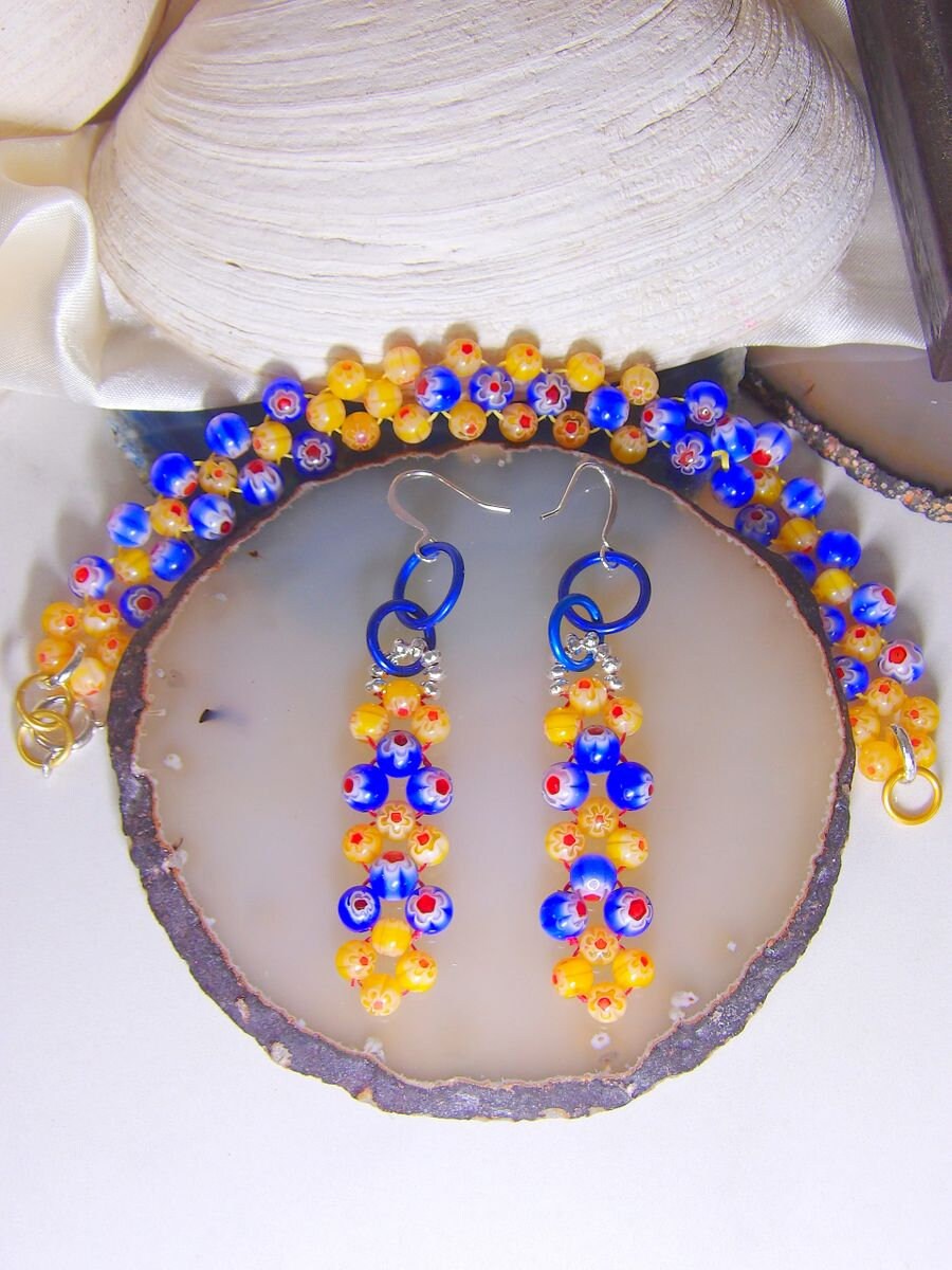 Beaded Millefiori Set Blue And Yellow