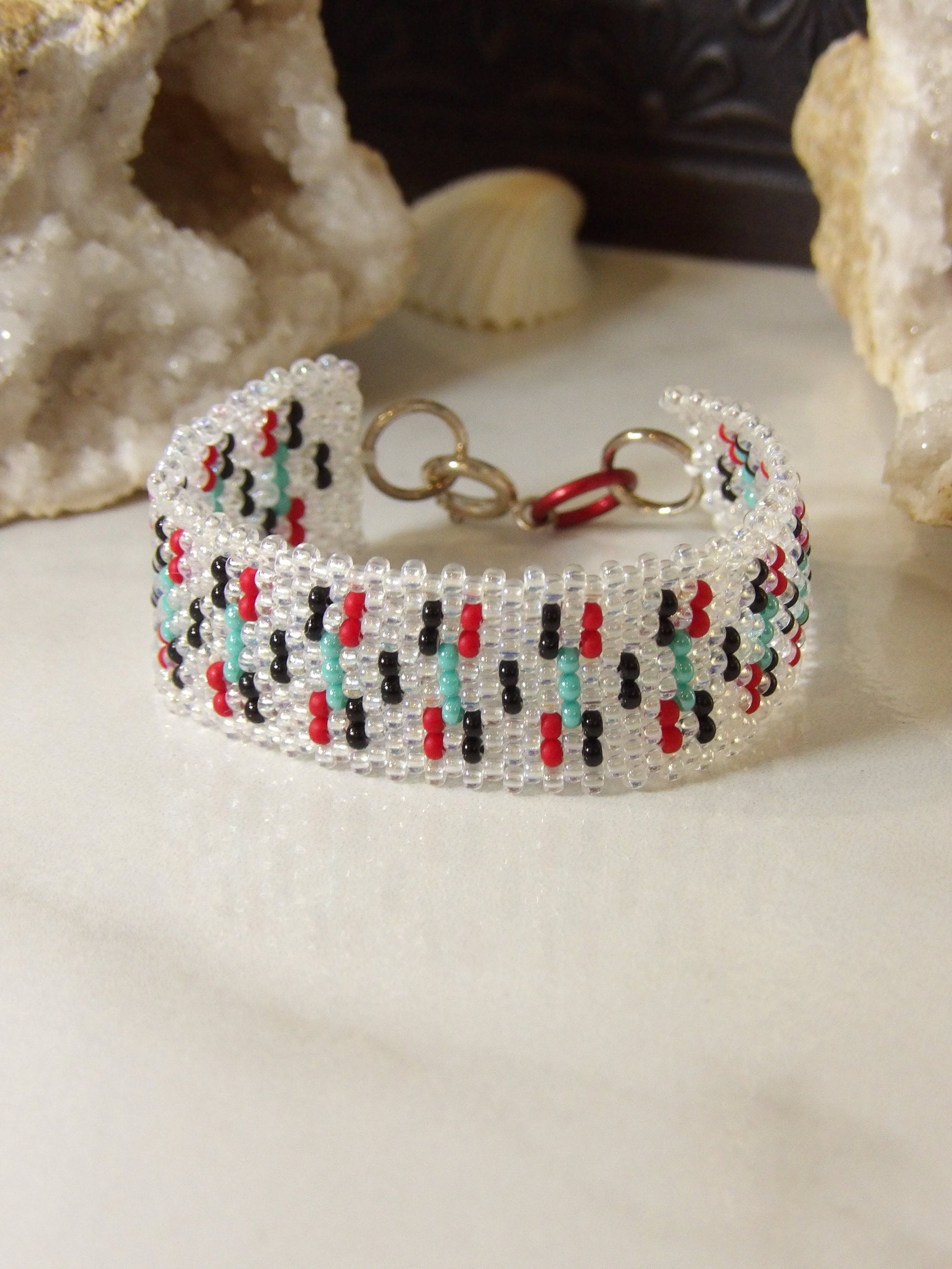 Boho Seed Bead Cuff Bracelet - Southwestern Design | Handmade Bohemian Jewelry | Hippie Jewelry | Handwoven Beadwork Made In USA