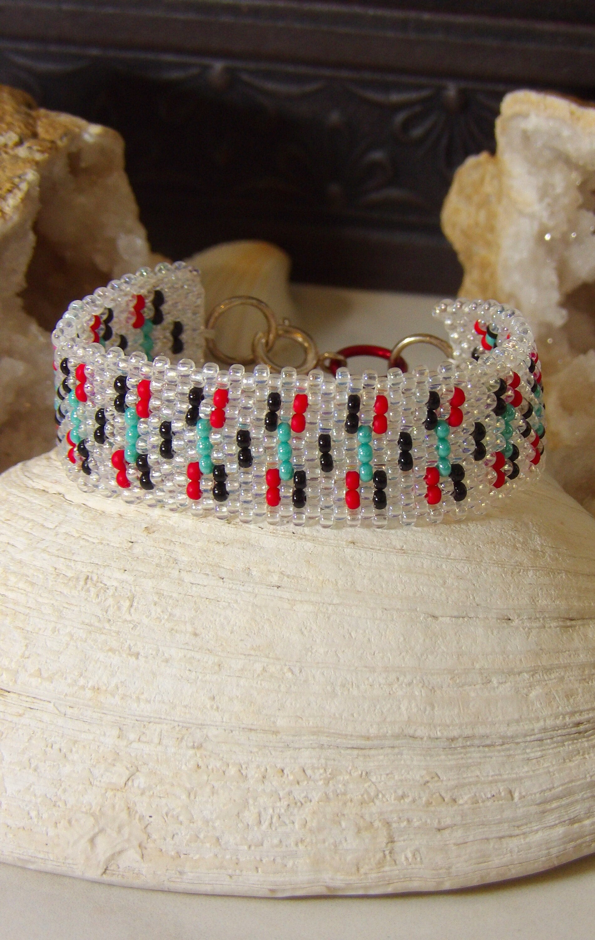 Boho Seed Bead Cuff Bracelet - Southwestern Design | Handmade Bohemian Jewelry | Hippie Jewelry | Handwoven Beadwork Made In USA