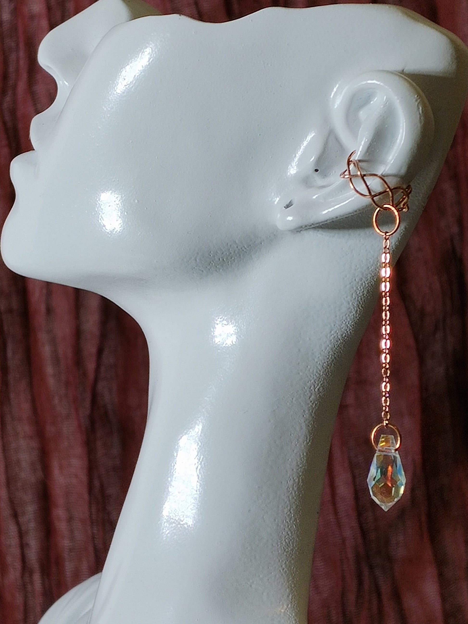 Ear Cuff No Piercing With Chain Crystal Dangle | Earcuff No Piercing Required | Whimsigoth Jewelry | Upper Ear Cuff | Fairycore Aesthetic