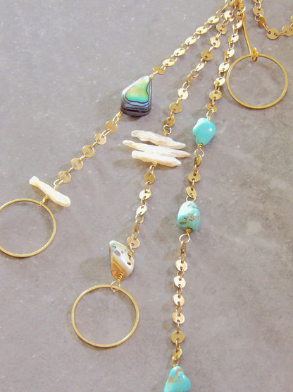 Ear Wrap With Turquoise, Pearl & Abalone | Hippie Jewelry | Sirencore Ear Cuff With Chains | Whimsigoth Bohemian Jewelry | Gift For Her
