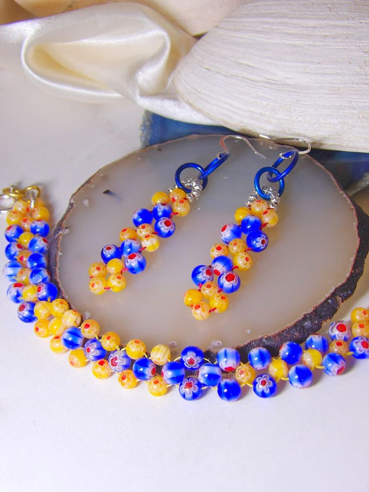 Beaded Millefiori Set Blue And Yellow