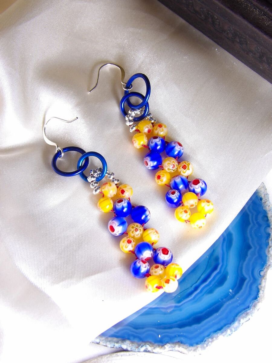 Beaded Millefiori Set Blue And Yellow