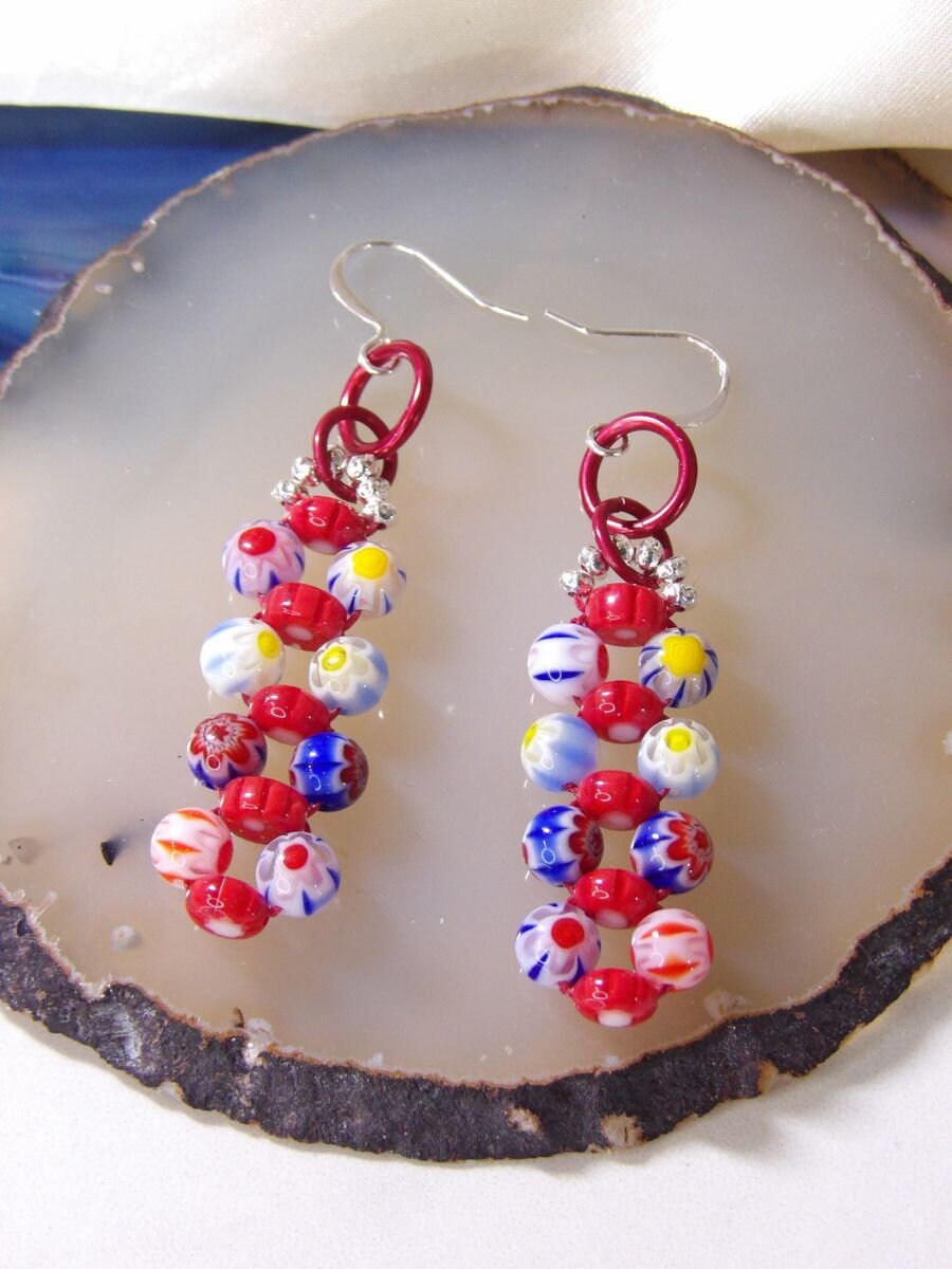 Beaded Millefiori Set Red & Blue