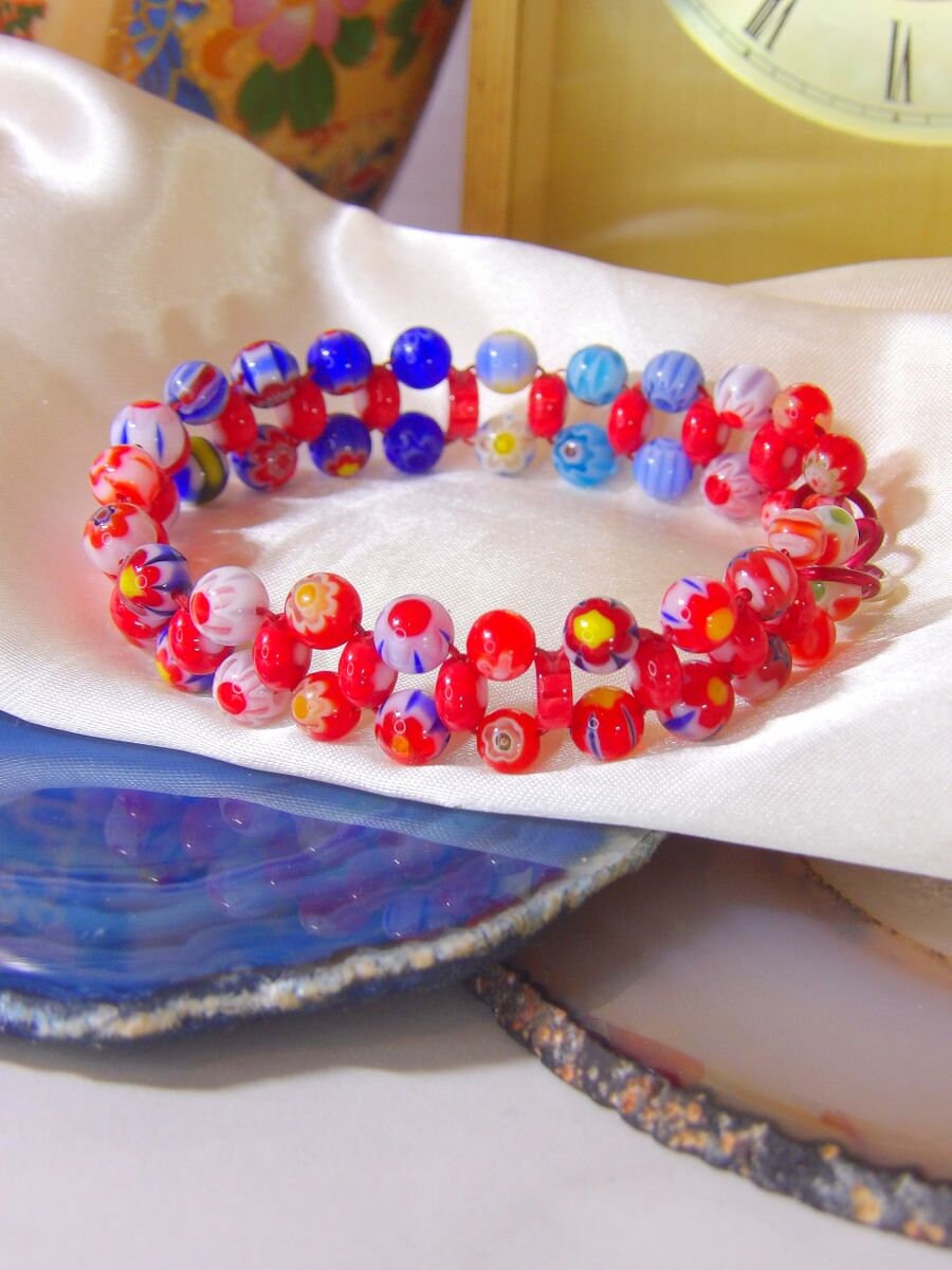 Beaded Millefiori Set Red & Blue