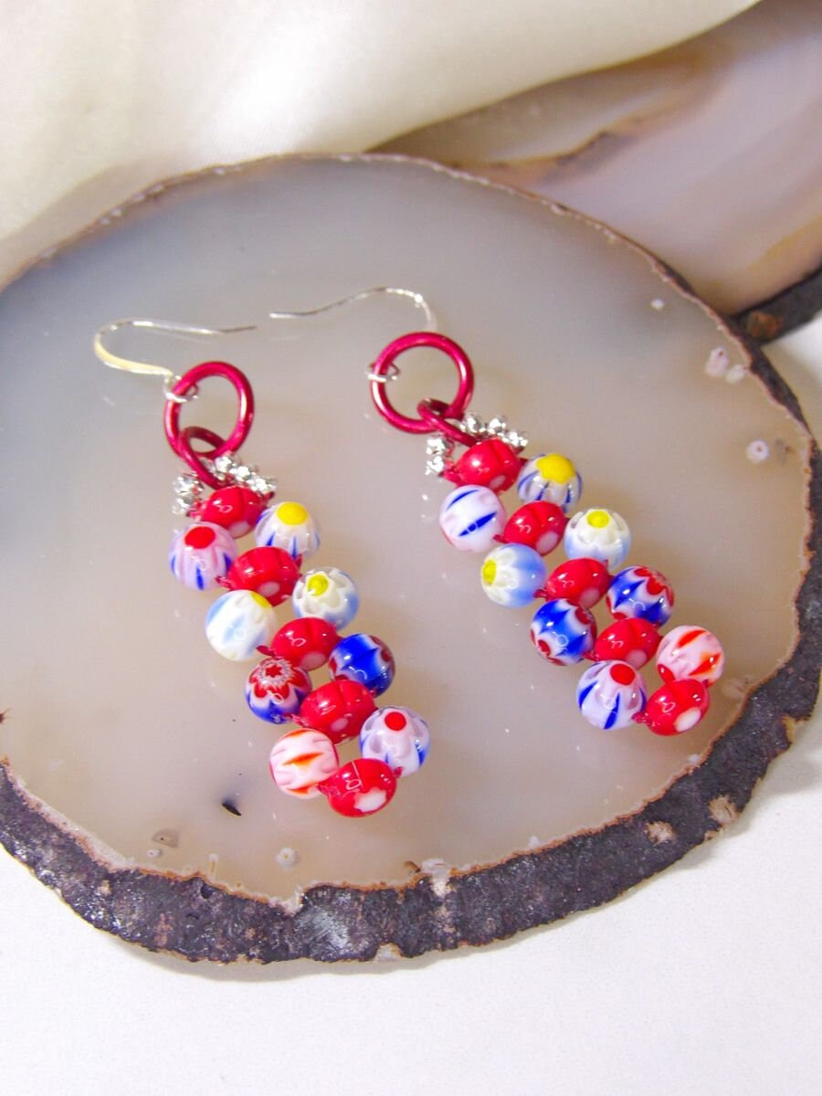 Beaded Millefiori Set Red & Blue