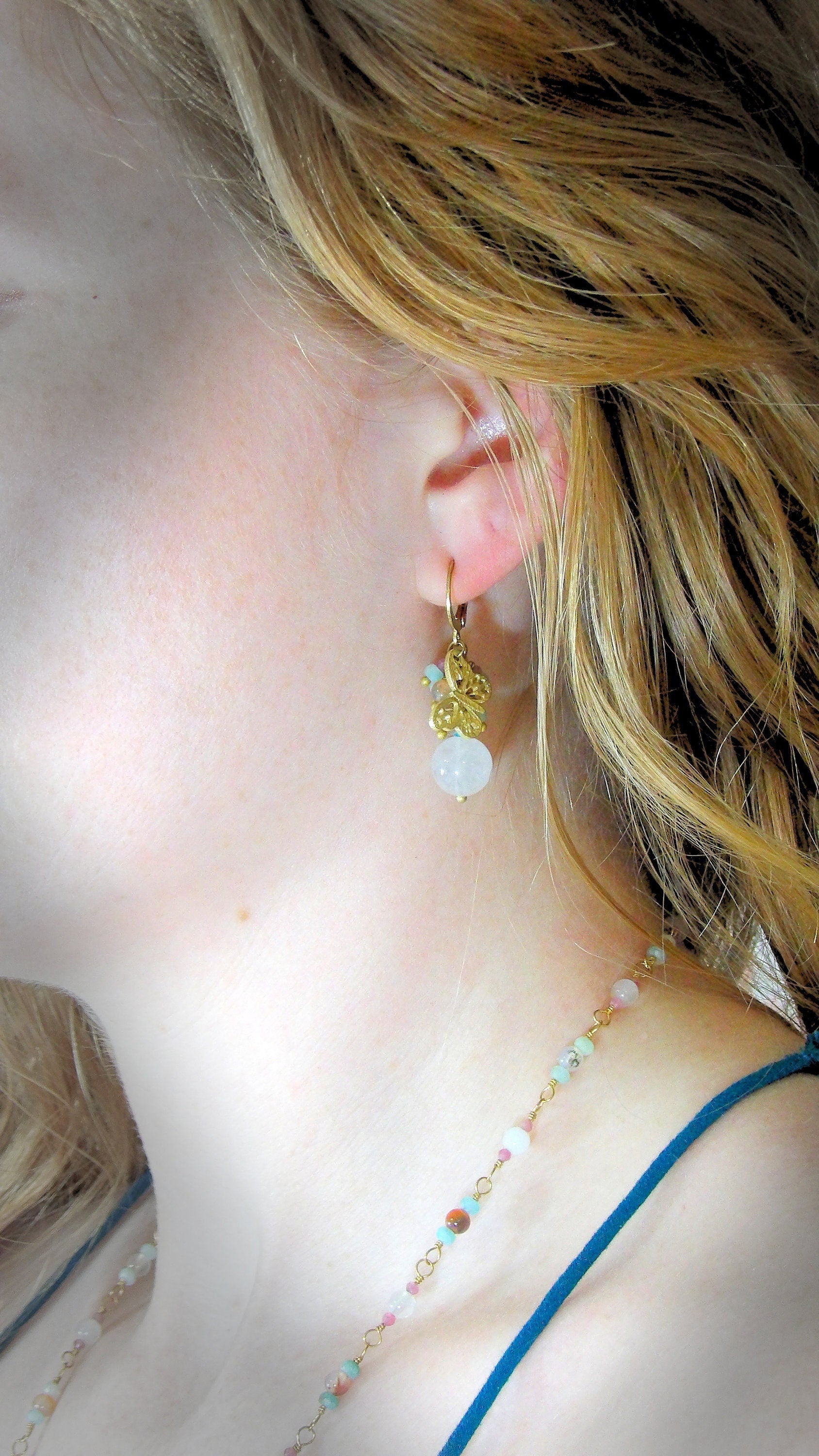 butterfly earrings. gemstone cluster earrings.