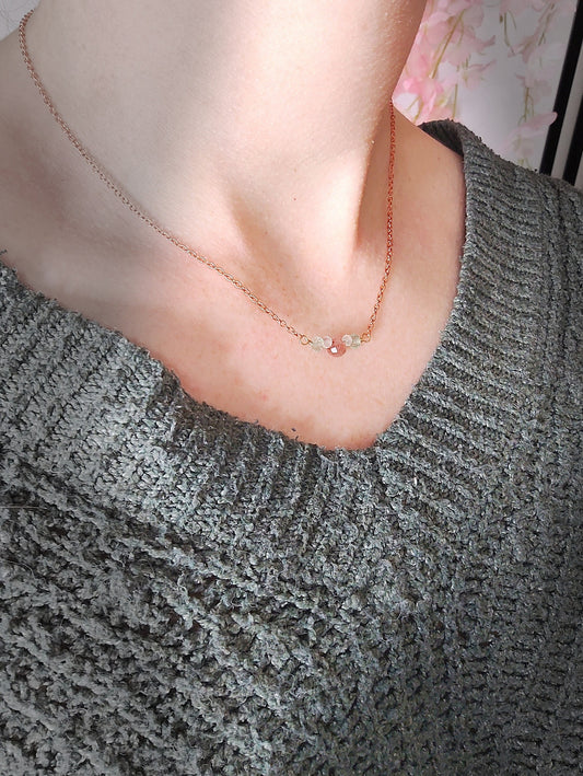 strawberry quartz fluorite white topaz dainty boho chic necklace 1
