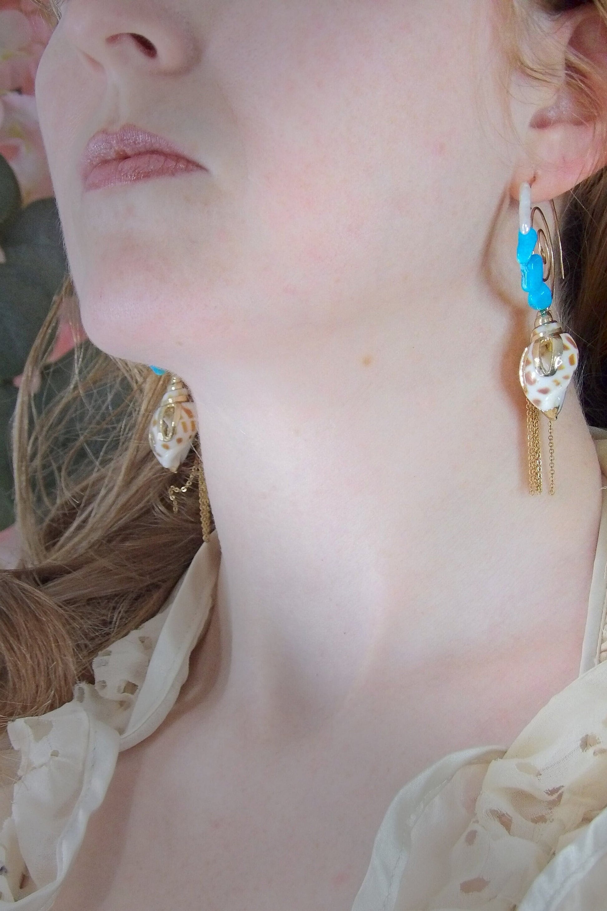 Genuine real arizona sleeping beauty turquoise. Boho spiral hoop earrings. Baroque irregular pearl earrings. Tassel Hoop Earrings.