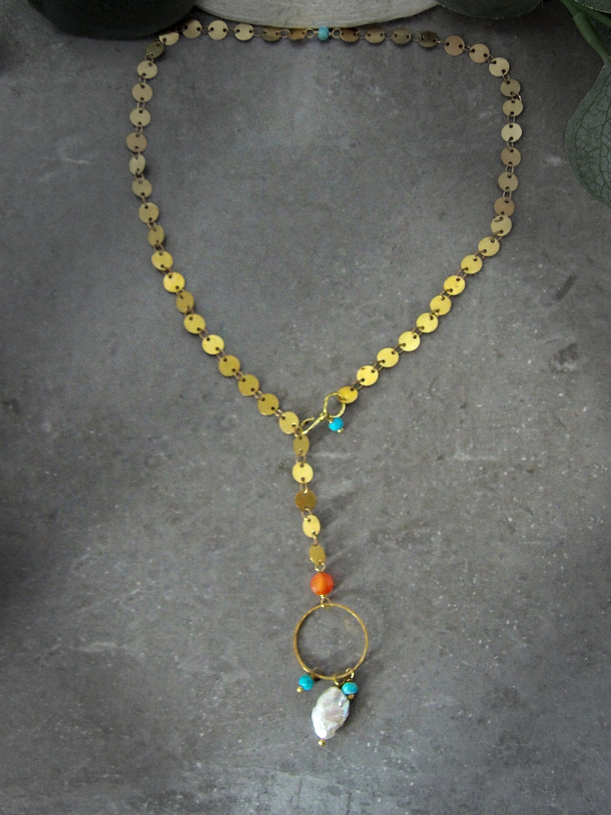 convertible keshi pearl necklace. baroque pearl y necklace. genuine turquoise y necklace. lariat necklace. intentional jewelry. carnelian necklace. bohemian jewelry. sustainable fashion.