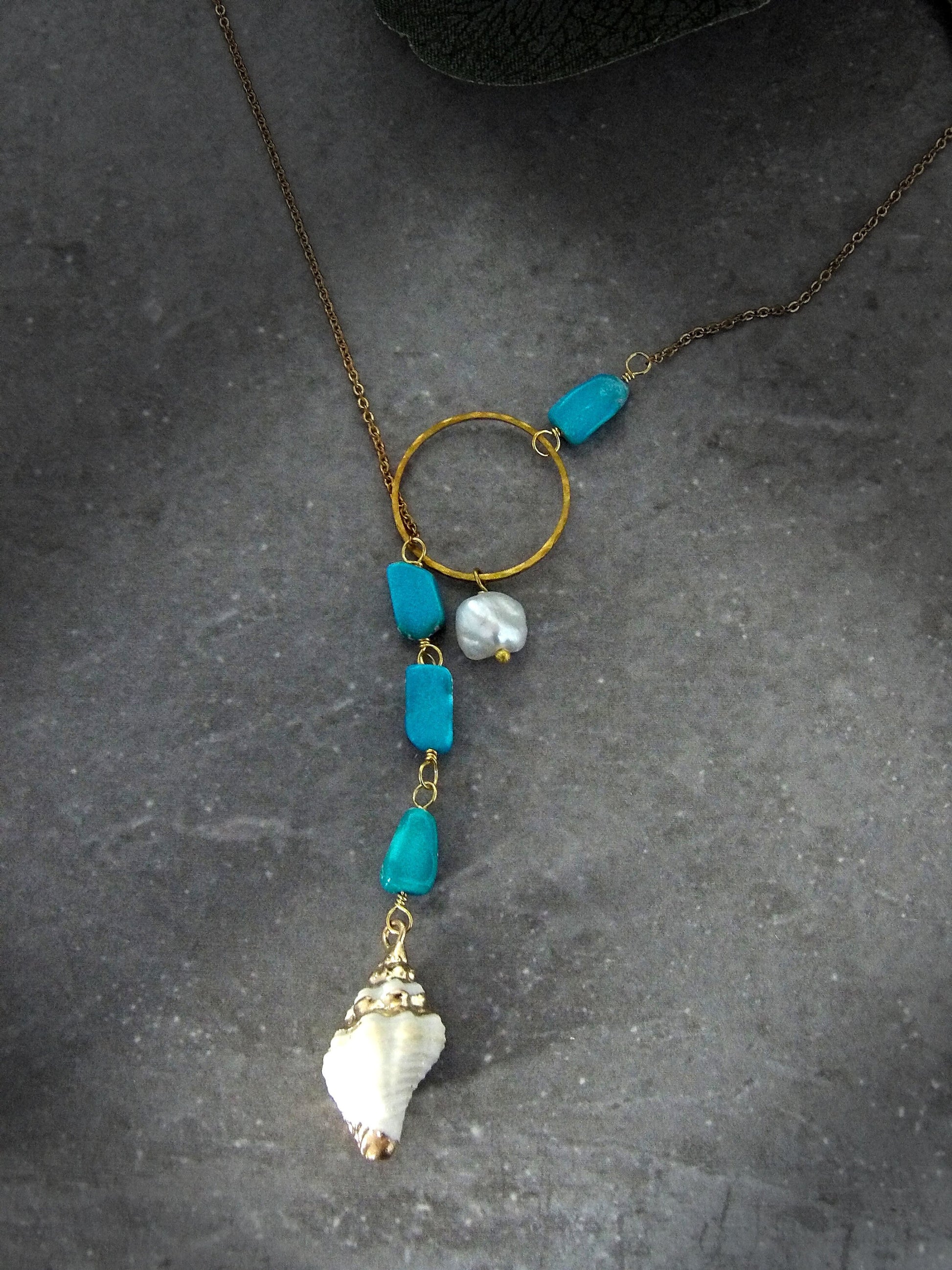 Lariat Keshi Pearl Necklace | Genuine Turquoise Y Necklace | Ethical Bohemian Jewelry | Sustainable Fashion | Artisan Intentional Jewelry