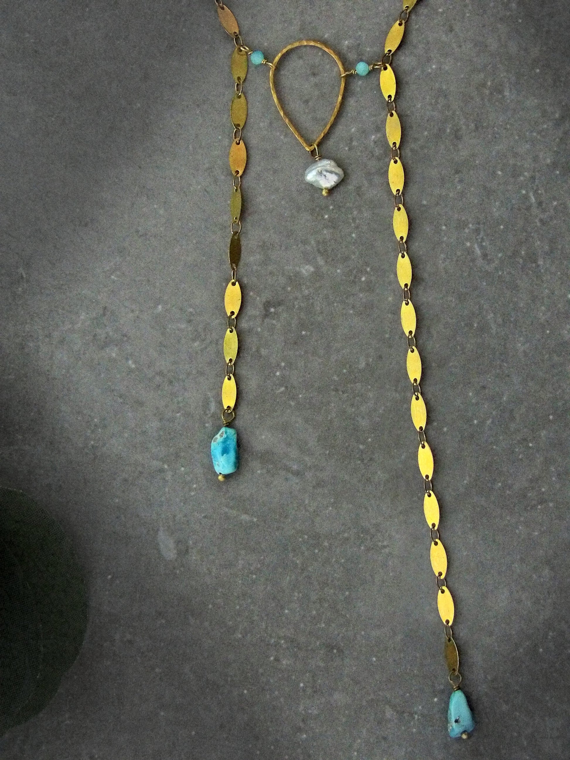 Single Pearl Bolo Necklace With Genuine Arizona Turquoise | Ethical Bohemian Jewelry | Sustainable Fashion | Western Layering Necklace