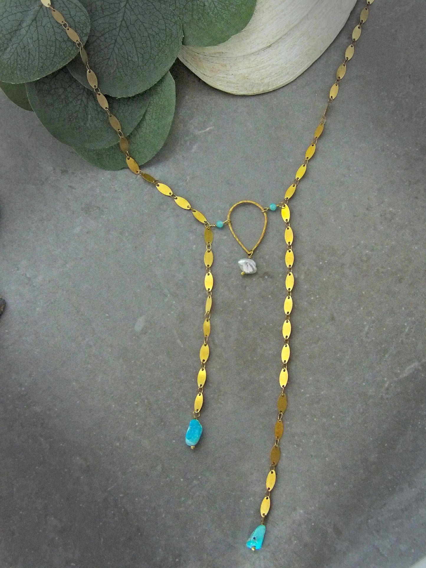 Single Pearl Bolo Necklace With Genuine Arizona Turquoise | Ethical Bohemian Jewelry | Sustainable Fashion | Western Layering Necklace