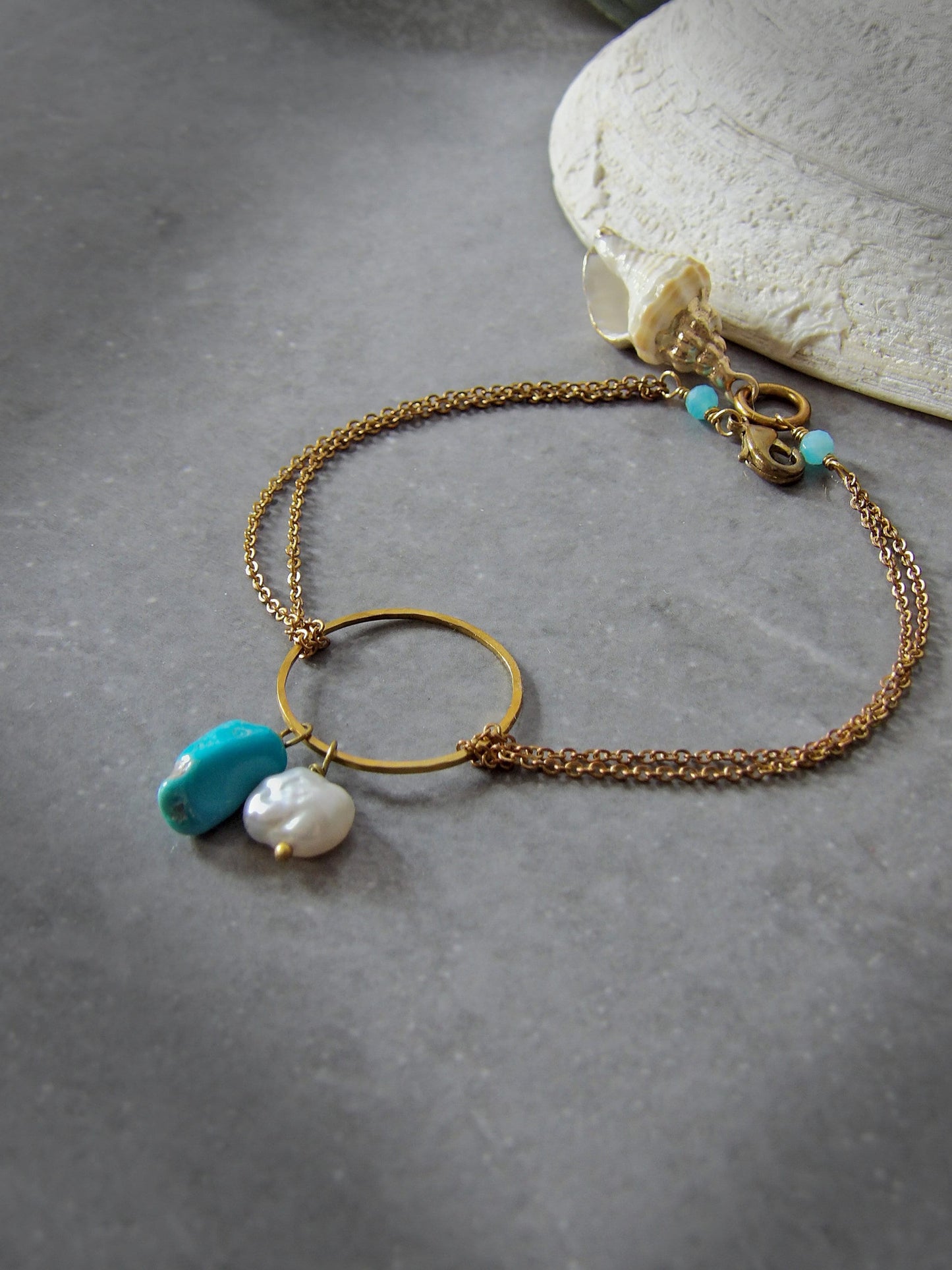 Keshi Pearl Circle Bracelet With Authentic Turquoise & Amazonite | Ethical Bohemian Jewelry | Intentional Jewelry | Sustainable Fashion