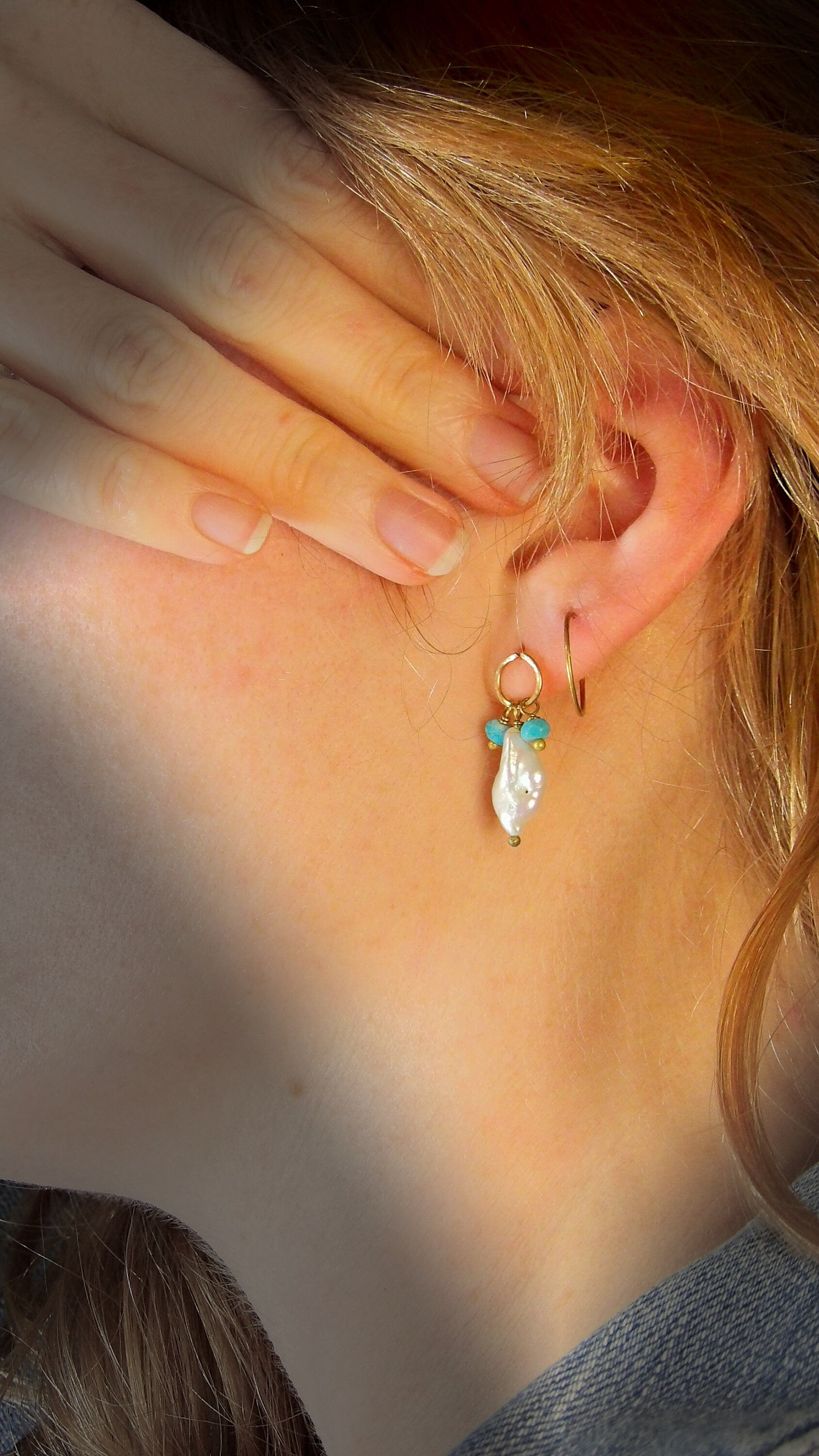 Genuine Nacozari Turquoise Stud Earrings | Keshi Pearl Earrings | Ethical Bohemian Jewelry | Intentional Jewelry | USA Made Artisan Jewelry