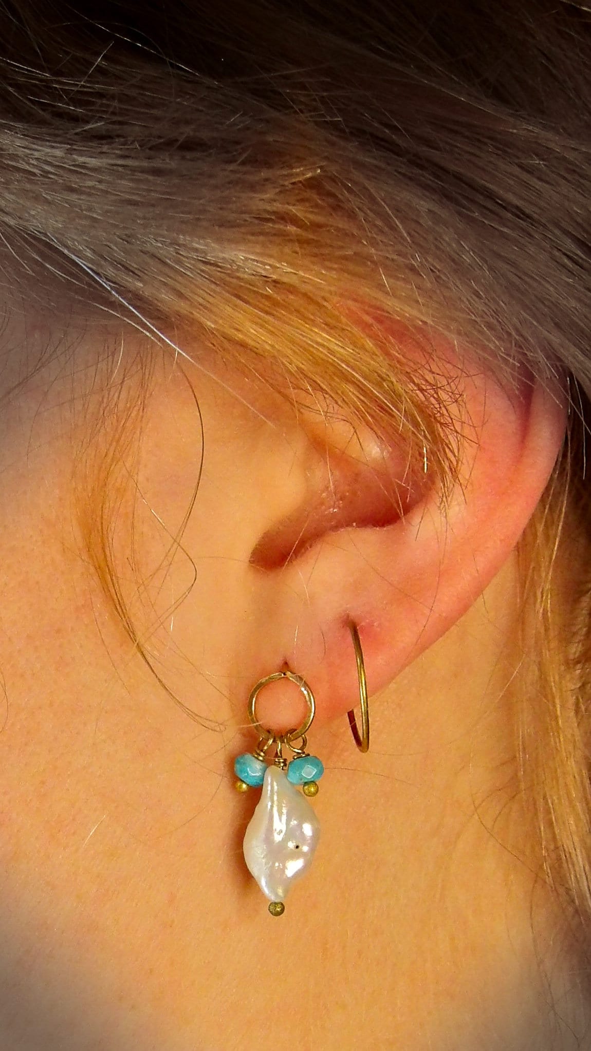 Genuine Nacozari Turquoise Stud Earrings | Keshi Pearl Earrings | Ethical Bohemian Jewelry | Intentional Jewelry | USA Made Artisan Jewelry