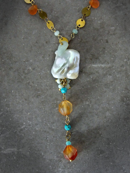 y necklace pearl. turquoise lariat necklace . natural gemstones. ethical fashion. y necklace beaded. chunky y necklace. y necklace with pendant.
