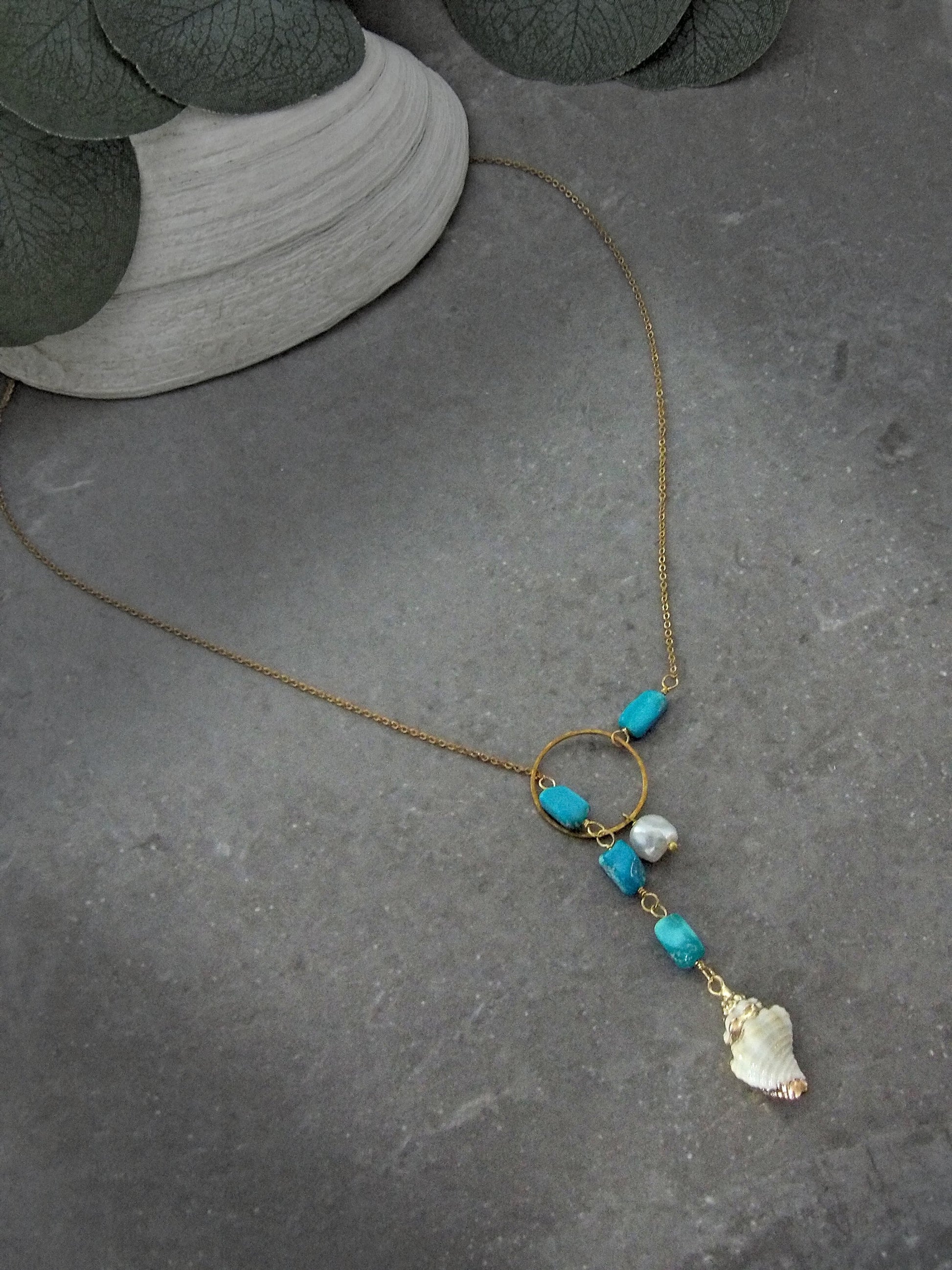 Lariat Keshi Pearl Necklace | Genuine Turquoise Y Necklace | Ethical Bohemian Jewelry | Sustainable Fashion | Artisan Intentional Jewelry